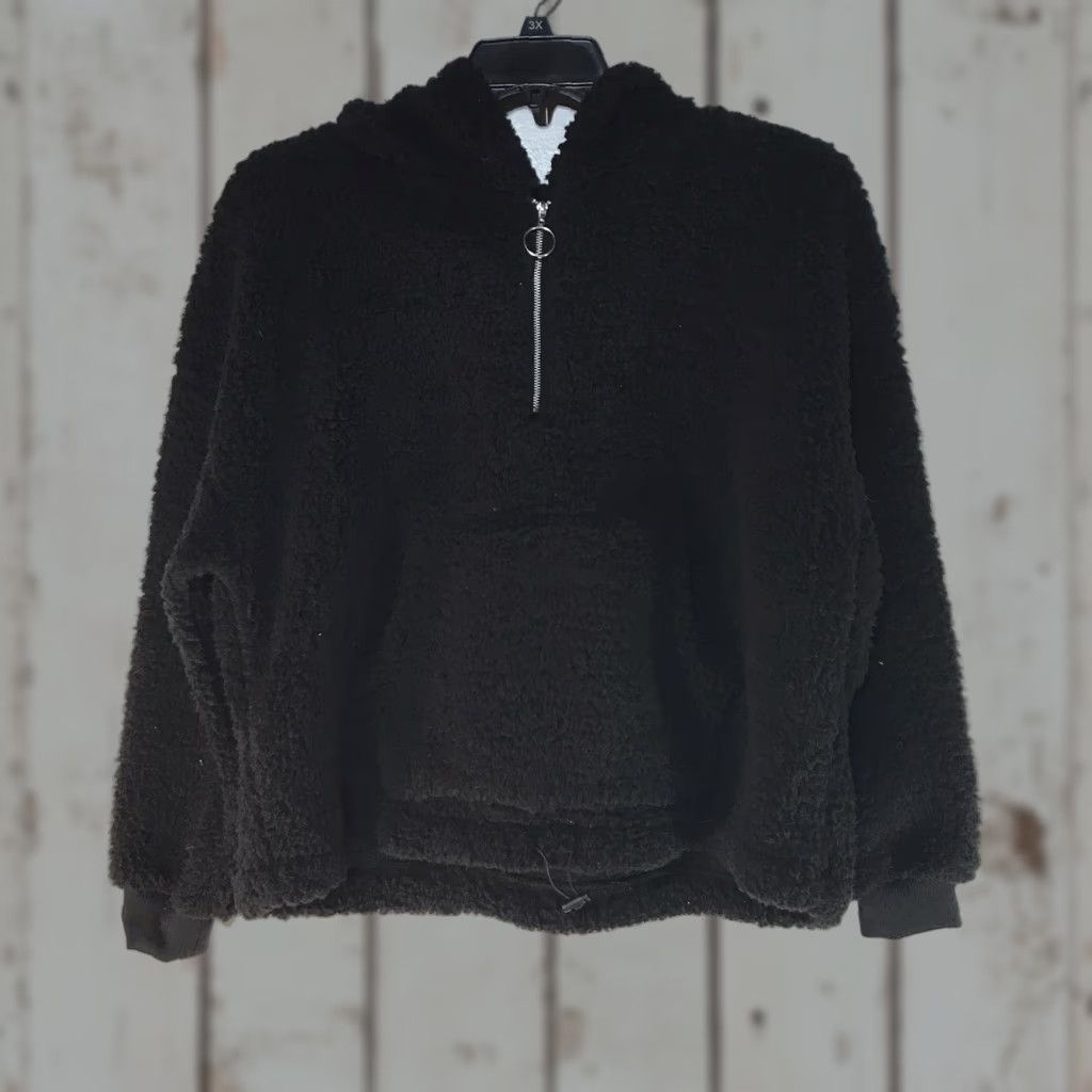 Vintage Love Tree Black Faux Fur 1/4 Zip Hooded Cropped Pullover Womens Size M New Jacket Coat Short Sleeve Regular Fit Black Size M / US 6-8 / IT 42-44 - 1 Thumbnail