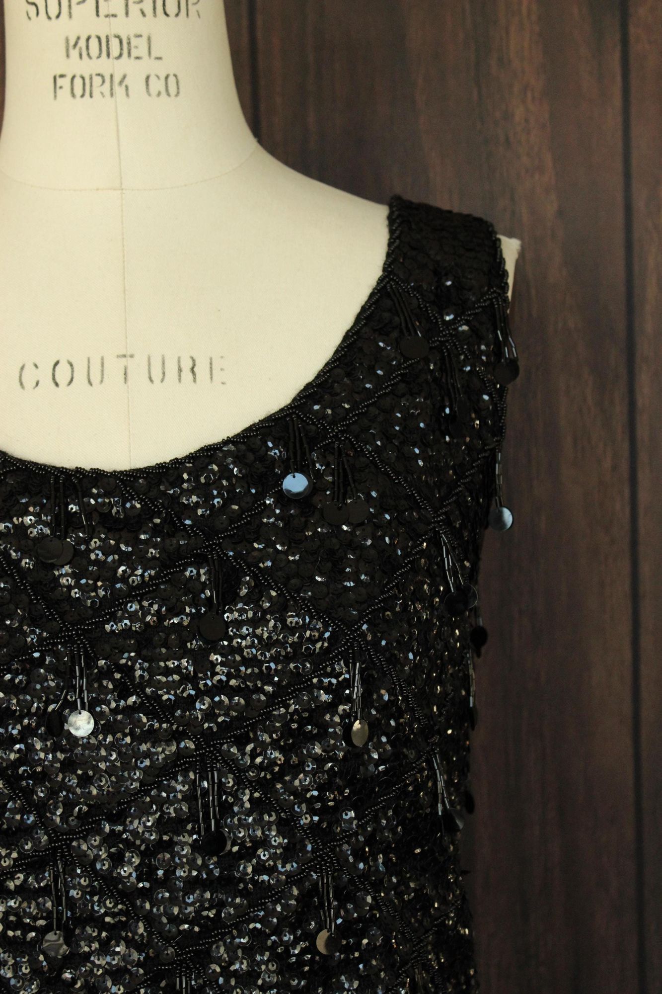 Vintage Vintage 1960s Sweater Top, Volup Orbach's Black Wool Beaded Size XL / US 12-14 / IT 48-50 - 3 Thumbnail