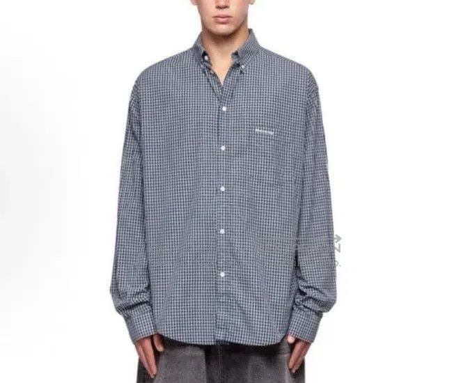 Balenciaga Balenciaga Embroidered BB long-sleeve blue and white plaid Size XS / US 0-2 / IT 36-38 - 4 Thumbnail