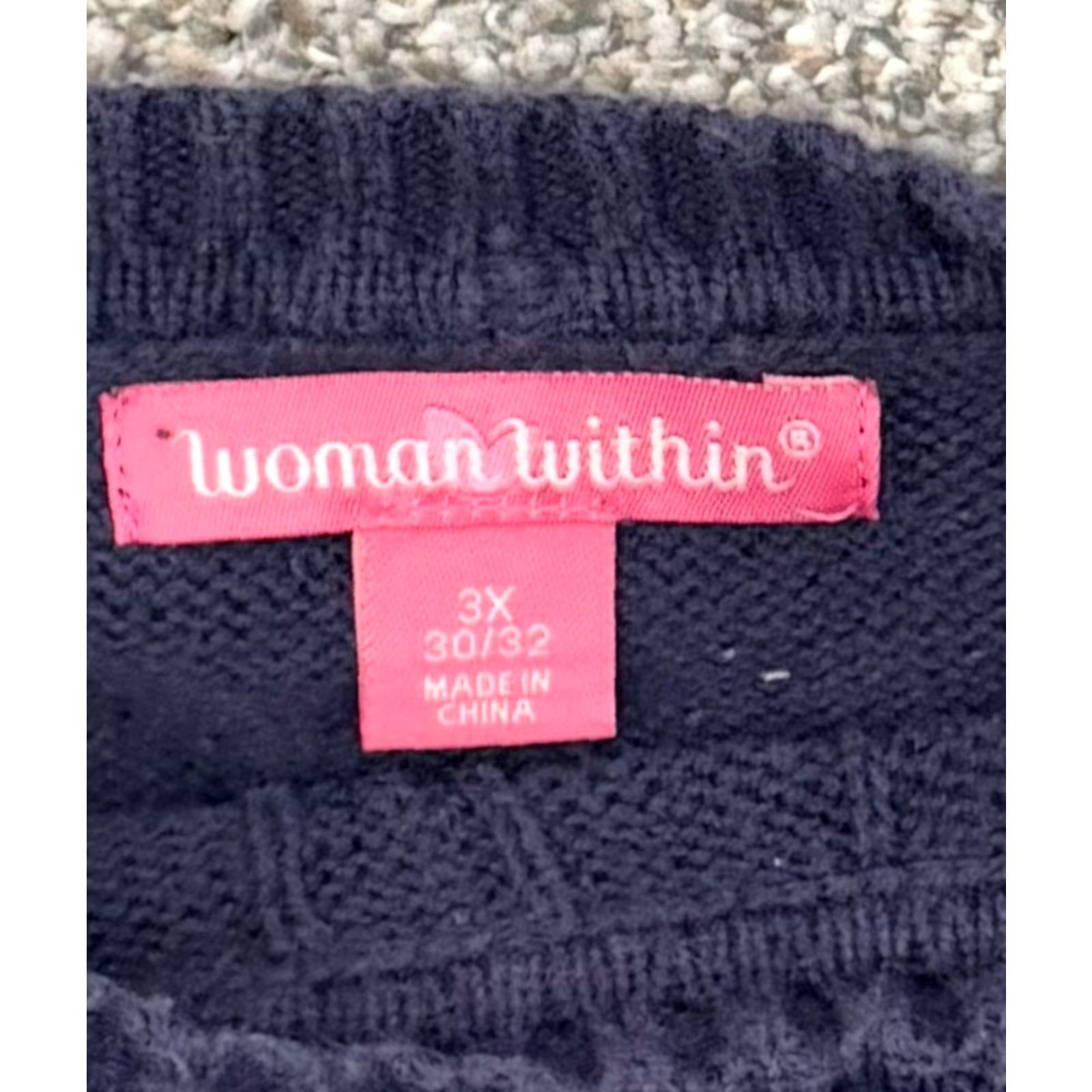 Vintage Woman Within Sweater Women 3X Plus 30/32 Fisherman Grandmacore Warm Preppy 2010s Blue Cotton Knit Crew Neck Long Sleeve Pullover All Seasons Casual Size XXL / US 16-18 / IT 52-54 - 4 Thumbnail