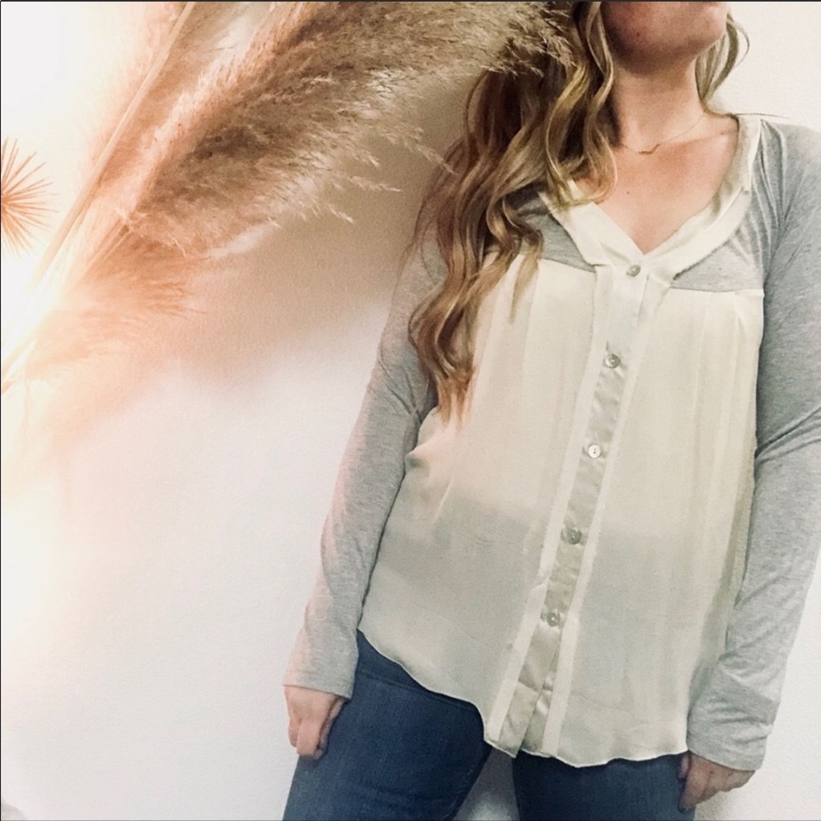 Anthropologie ANTHROPOLOGIE DOLAN White Grey Mix Media Top Shirt Blouse Size M / US 6-8 / IT 42-44 - 1 Thumbnail