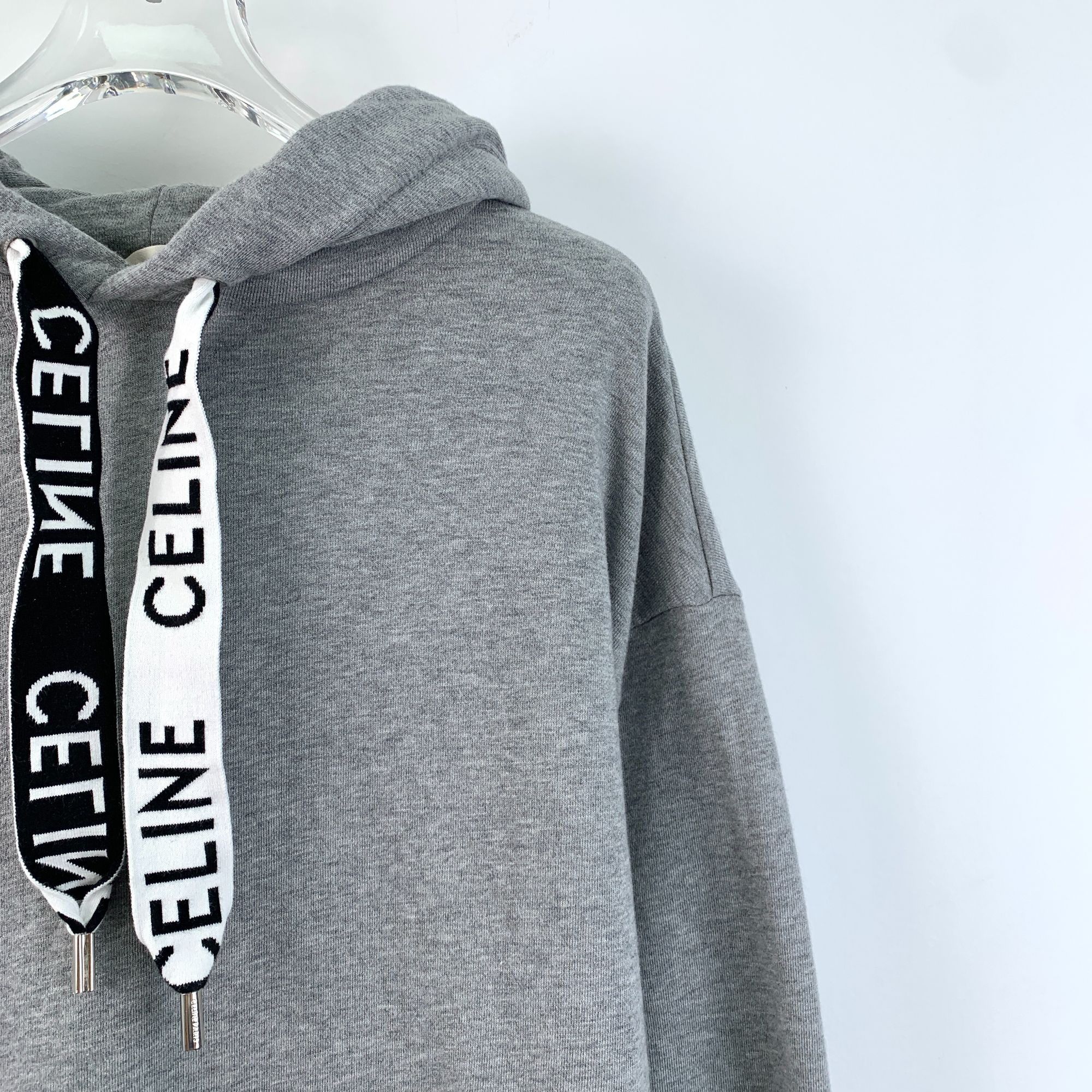 Celine Celine Grey Cotton Logo Hooded Drawstring Long-Sleeved Sweat Size XS / US 0-2 / IT 36-38 - 6 Thumbnail