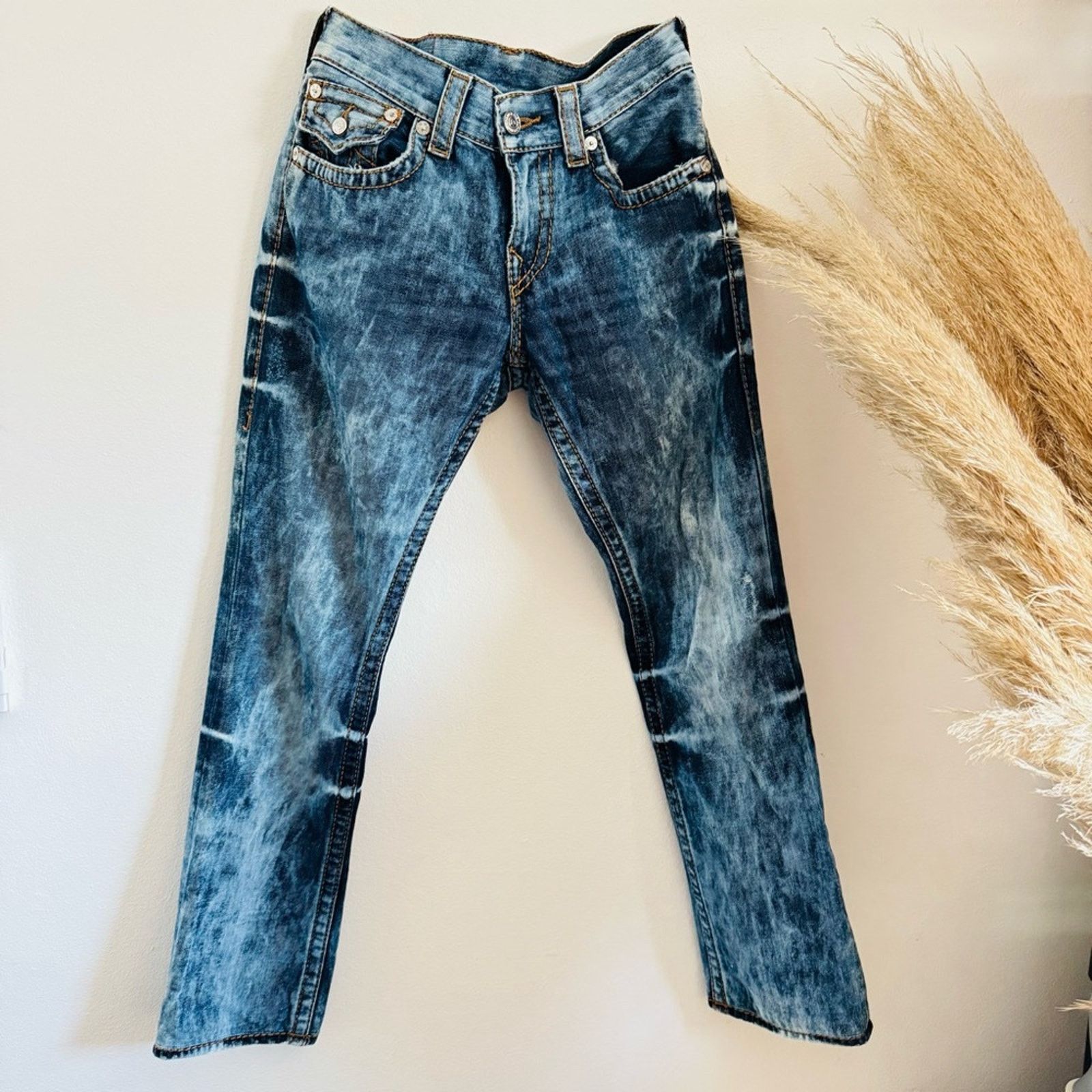 True Religion TRUE RELIGION Blue White Acid Wash Straight Leg Denim Jeans Size US 29 - 2 Thumbnail