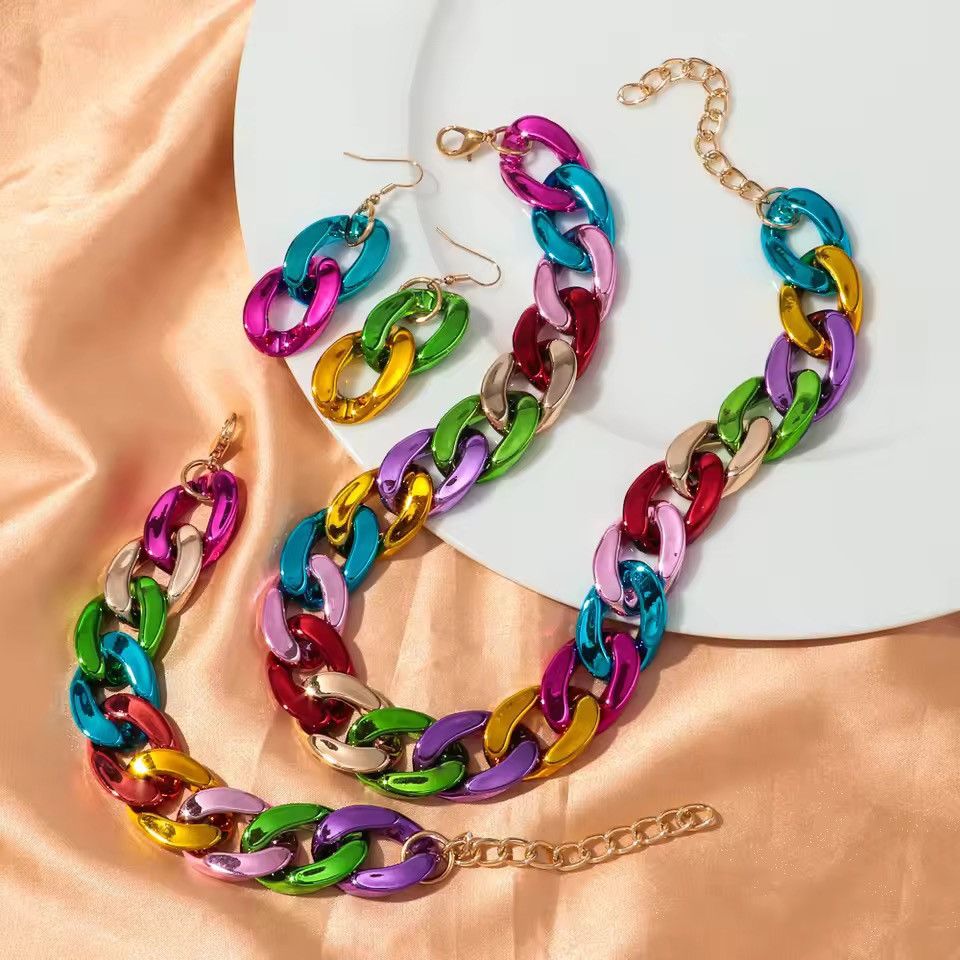 Other 4pcs/Set Acrylic Cuban Chain Necklace Bracelet Earrings Size ONE SIZE - 4 Thumbnail