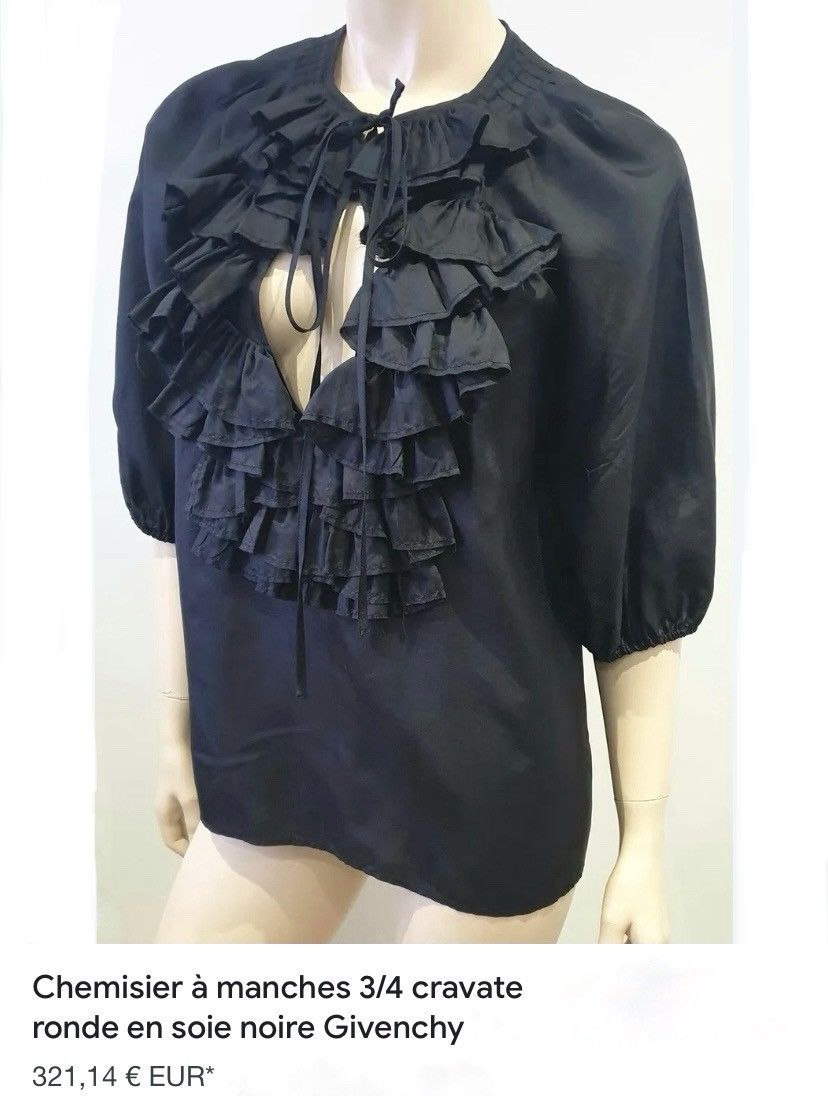Givenchy Women's Givenchy Deep Neckline Ruffle Trim Longsleeve Blouse Size M / US 6-8 / IT 42-44 - 17 Thumbnail