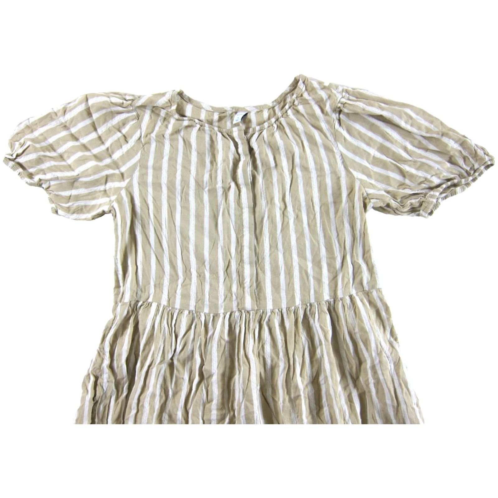 Old Navy Old Navy 100% Cotton Brown White Striped Pocket Tiered Short Sleeve Maxi Dress M Womens Dress Size 32" / US 10 / IT 46 - 4 Thumbnail