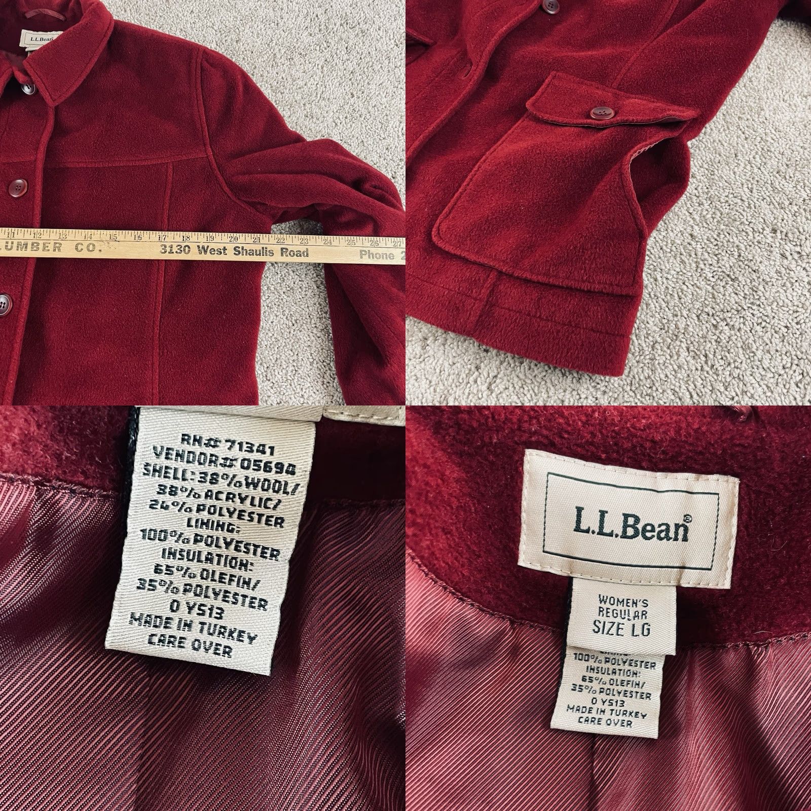 Vintage L.L. Bean Coat Women’s Large Wool Blend Button Cozy Fleece Chore Barn R1 Jacket/Coat Mid-Length Long Sleeve Red Size L / US 10 / IT 46 - 8 Thumbnail
