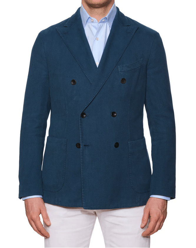 Boglioli Boglioli K-Jacket _ Double-Breasted, Blue Herringbone Cotton Size 40R - 1 Thumbnail