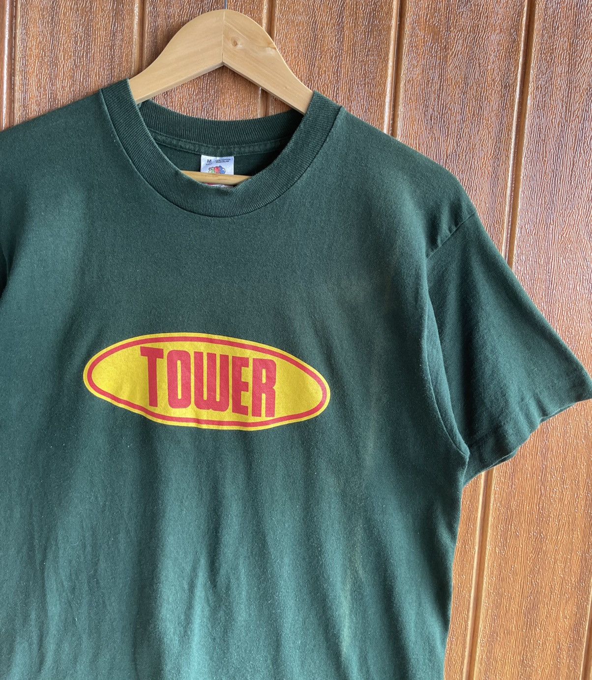 Band Tees Vintage 90’s ROCK BAND💢TOWER RECORDS💢Sun Faded Green Tshirt Size US M / EU 48-50 / 2 - 5 Thumbnail