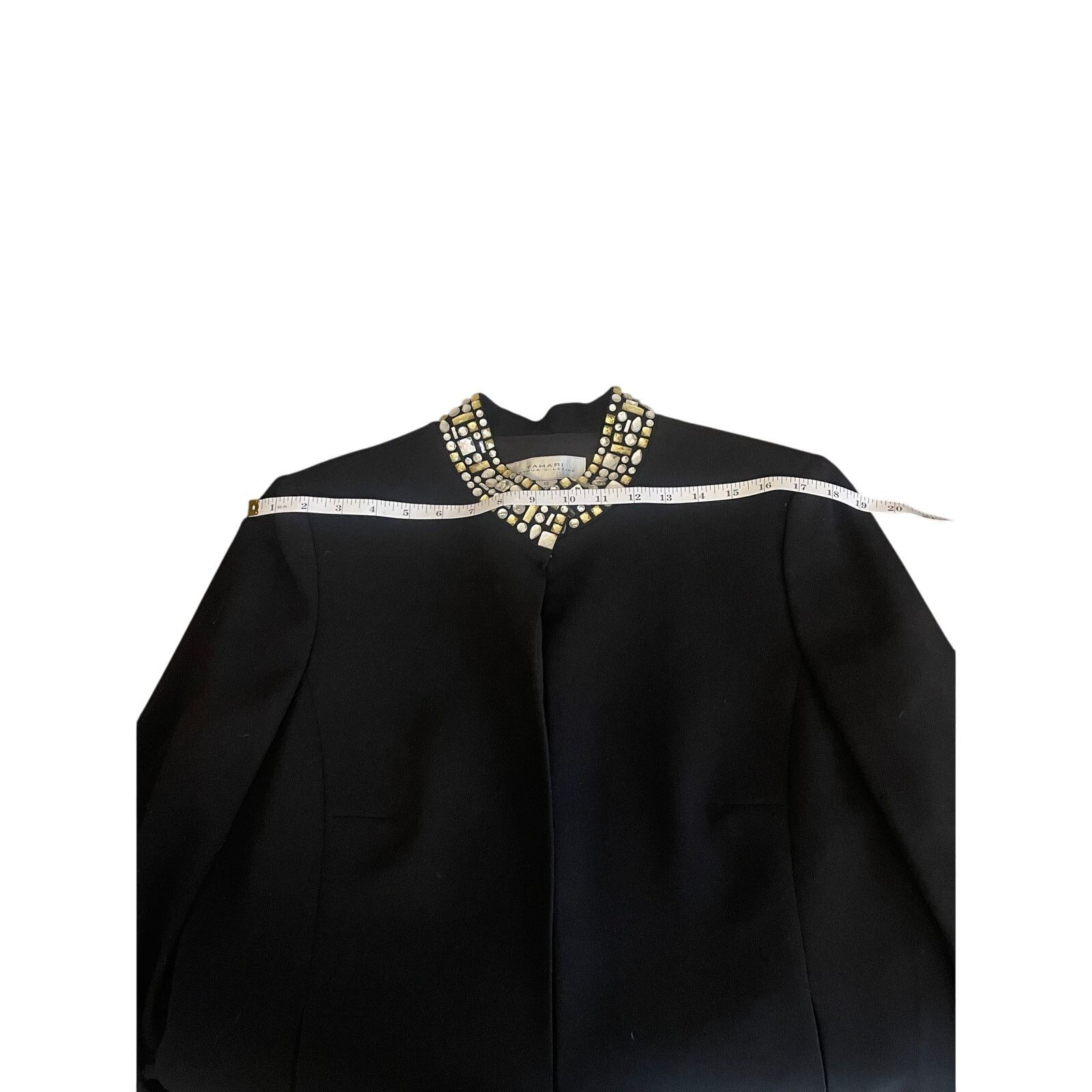 Elie Tahari Tahari Black Embellished Collar Open Front Jacket Size 12 Size L / US 10 / IT 46 - 6 Thumbnail