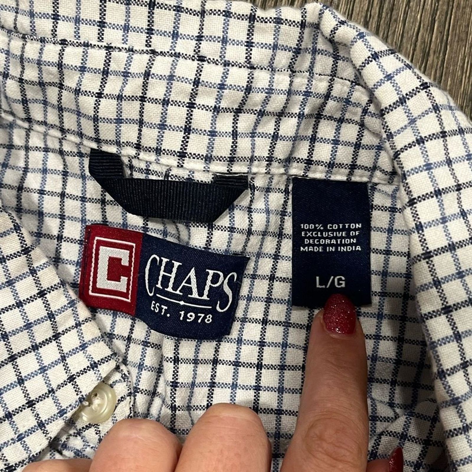 Chaps Chaps White Blue Plaid Button Front Dress Shirt Size L Size US L / EU 52-54 / 3 - 2 Thumbnail