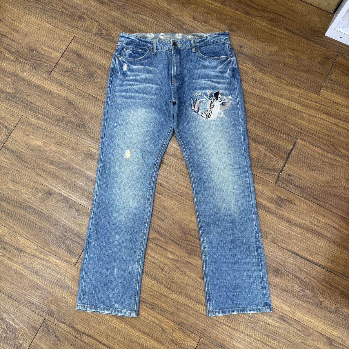 Japanese Brand W36 Vintage JAPAN embroided koi fish Jean denim pants Size US 36 / EU 52 - 2 Thumbnail