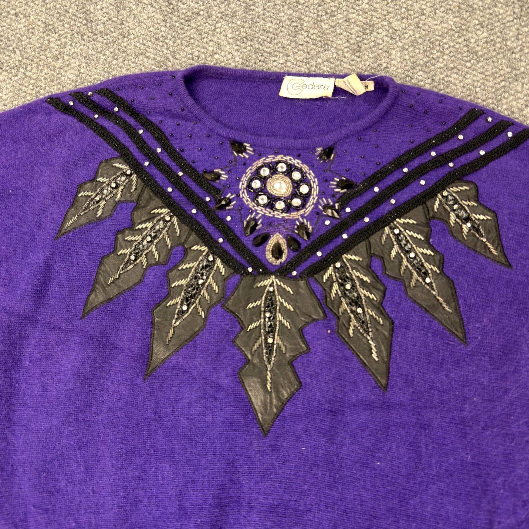 Vintage Vintage Cedars Sweater Womens Medium Angora Wool Beaded Leather Snakeskin 80s Size M / US 6-8 / IT 42-44 - 2 Thumbnail