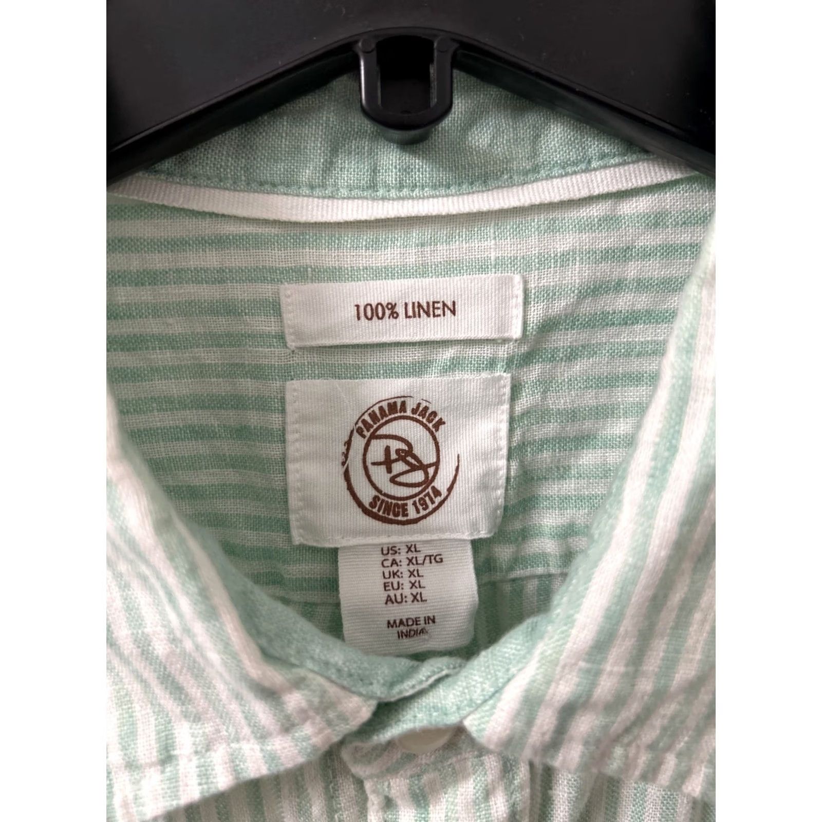 Panama Jack Panama Jack Shirt Mens XL Green White Striped 100% Linen Button-Down Pocket L/S Size US XL / EU 56 / 4 - 6 Thumbnail