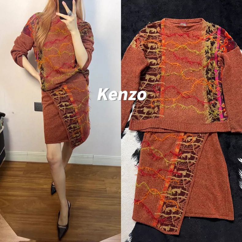 Kenzo Kenzo Orange Knit Sweater Skirt Set - dmc Size US XL / EU 56 / 4 - 1 Thumbnail