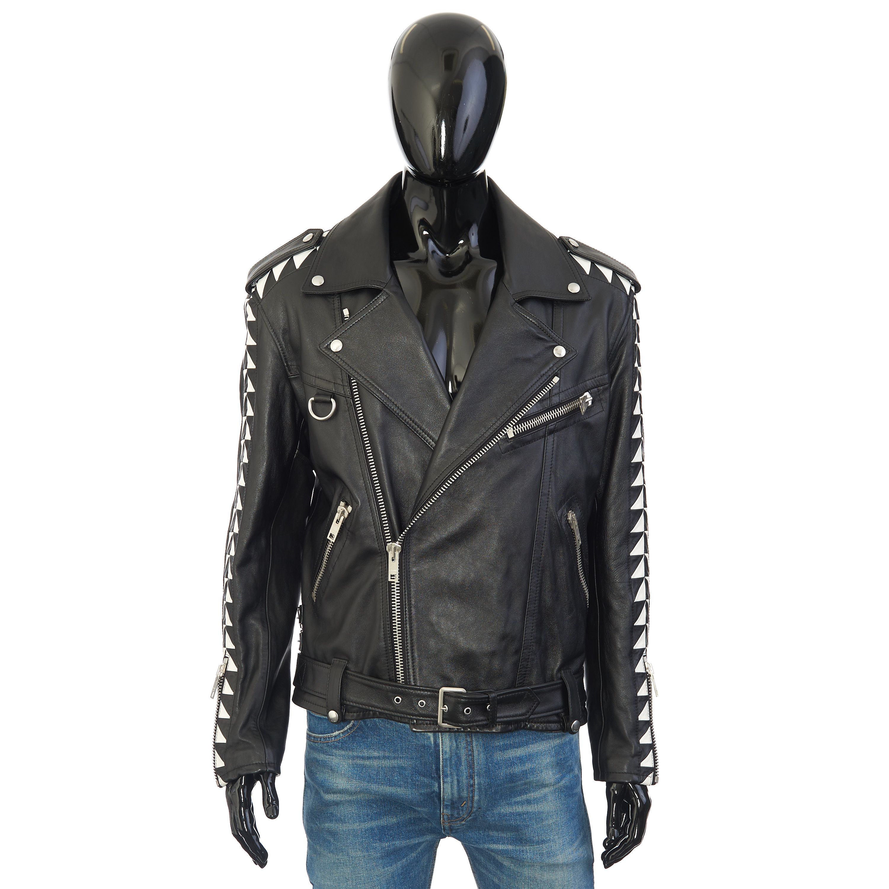 Celine Oversized Biker Jacket With Triangle Bands In Black Calfskin Size US M / EU 48-50 / 2 - 1 Thumbnail