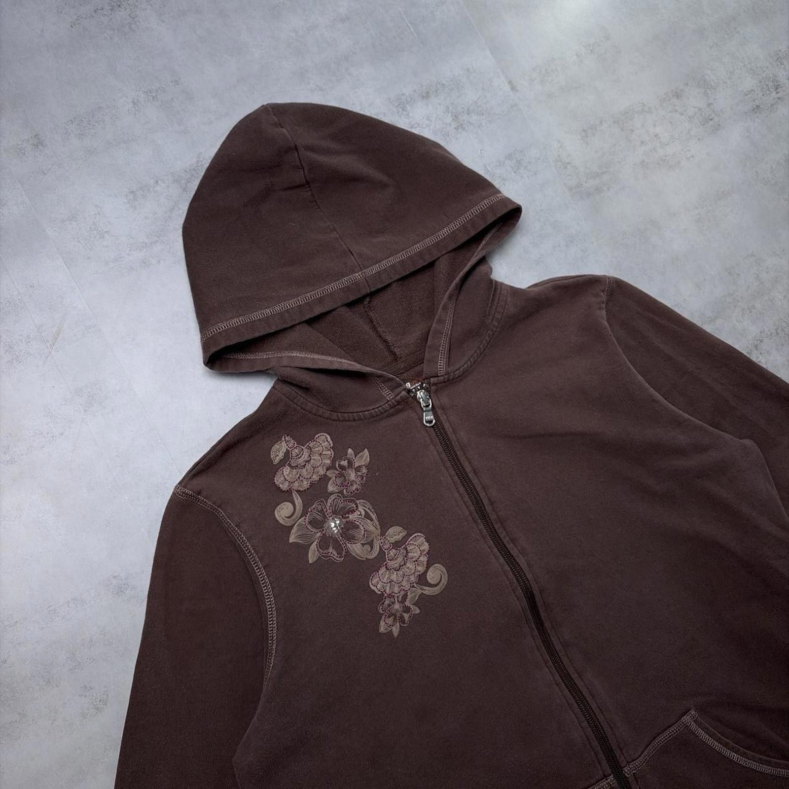 Other Y2K Brown SB Active Grunge Floral Zip Up Hoodie Size L / US 10 / IT 46 - 5 Thumbnail