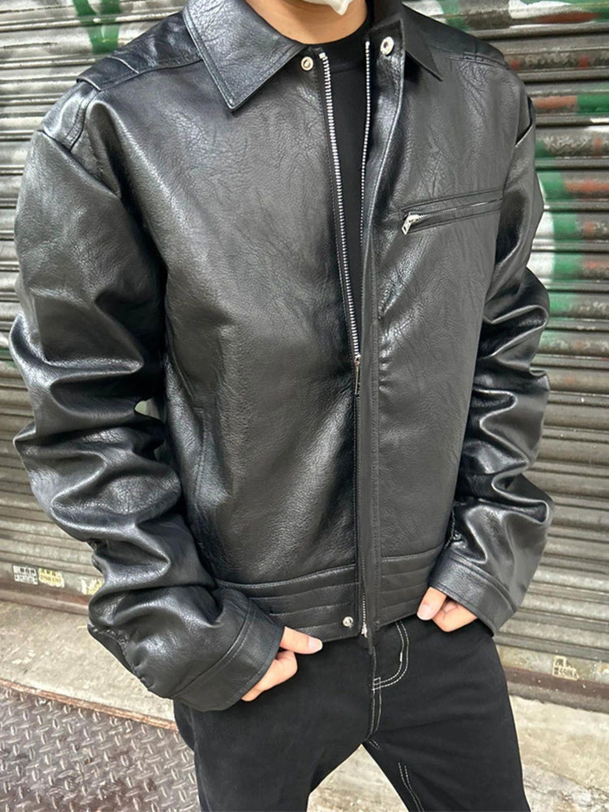 Black Classic Fit Faux Leather Jacket Motorcycle Outerwear