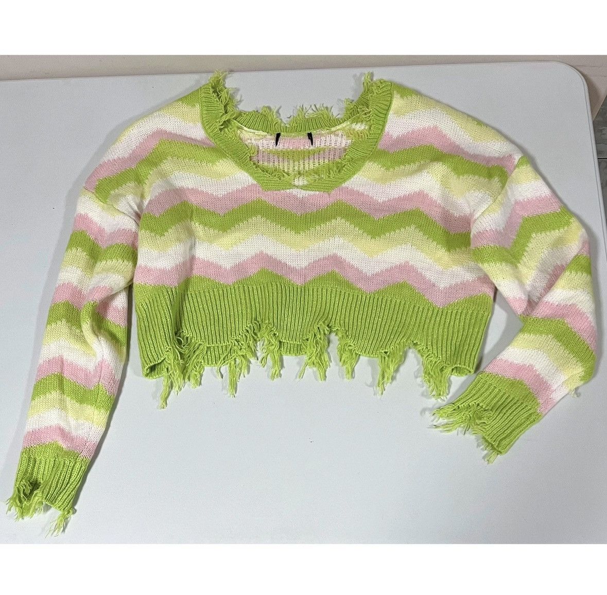 Vintage Lime Green Striped V-Neck Knit Sweater Shirt Top Size M 🩷💚✨ Size M / US 6-8 / IT 42-44 - 1 Thumbnail