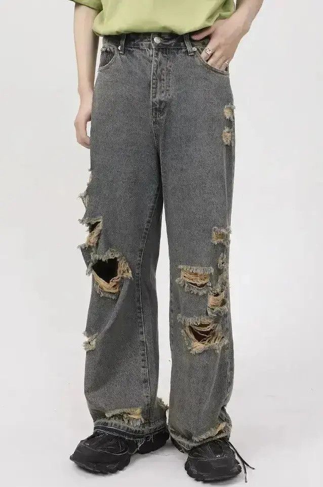 Japanese Brand Distressed denim hole jeans y2k pants Size US 30 / EU 46 - 2 Thumbnail