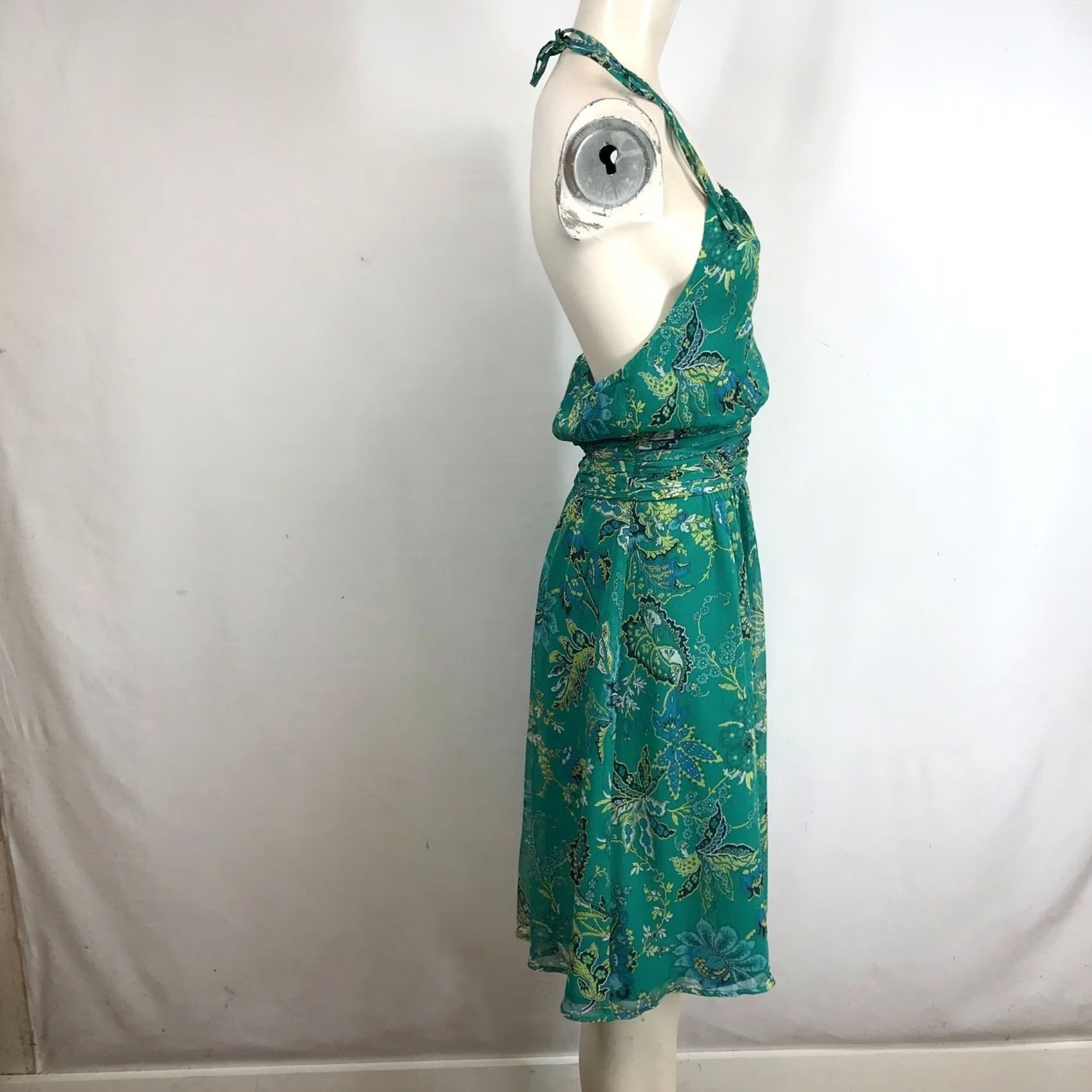 Ann Taylor LOFT Ann Taylor Midi Dress Size 4 Teal Blue Paisley Print Halter Neck Keyhole Size S / US 4 / IT 40 - 4 Thumbnail