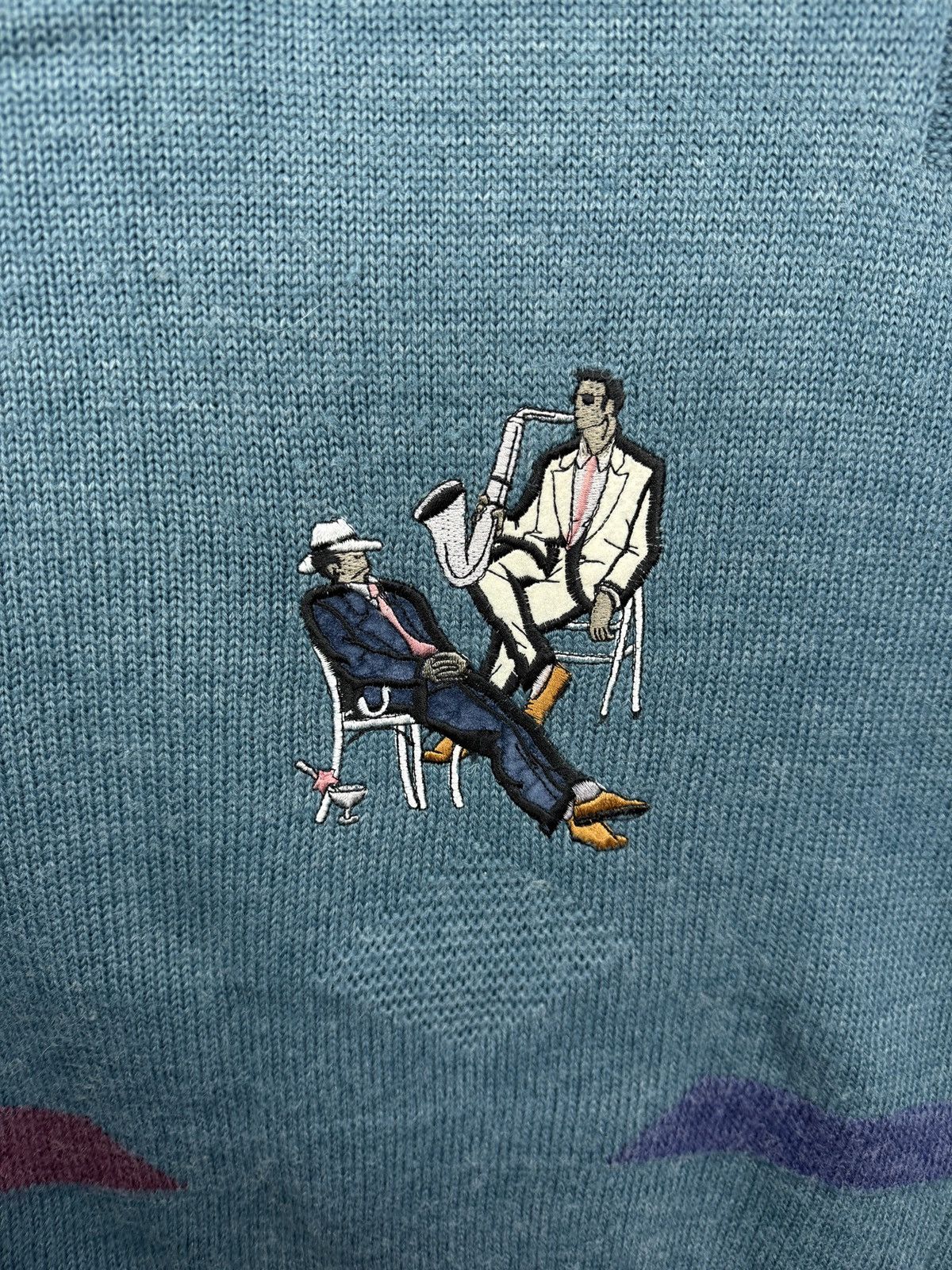 Jazz Cartier 🇺🇸 Vintage 90s Jazz Music Saxophone Violin Knit Sweater Retro Size US XL / EU 56 / 4 - 5 Thumbnail