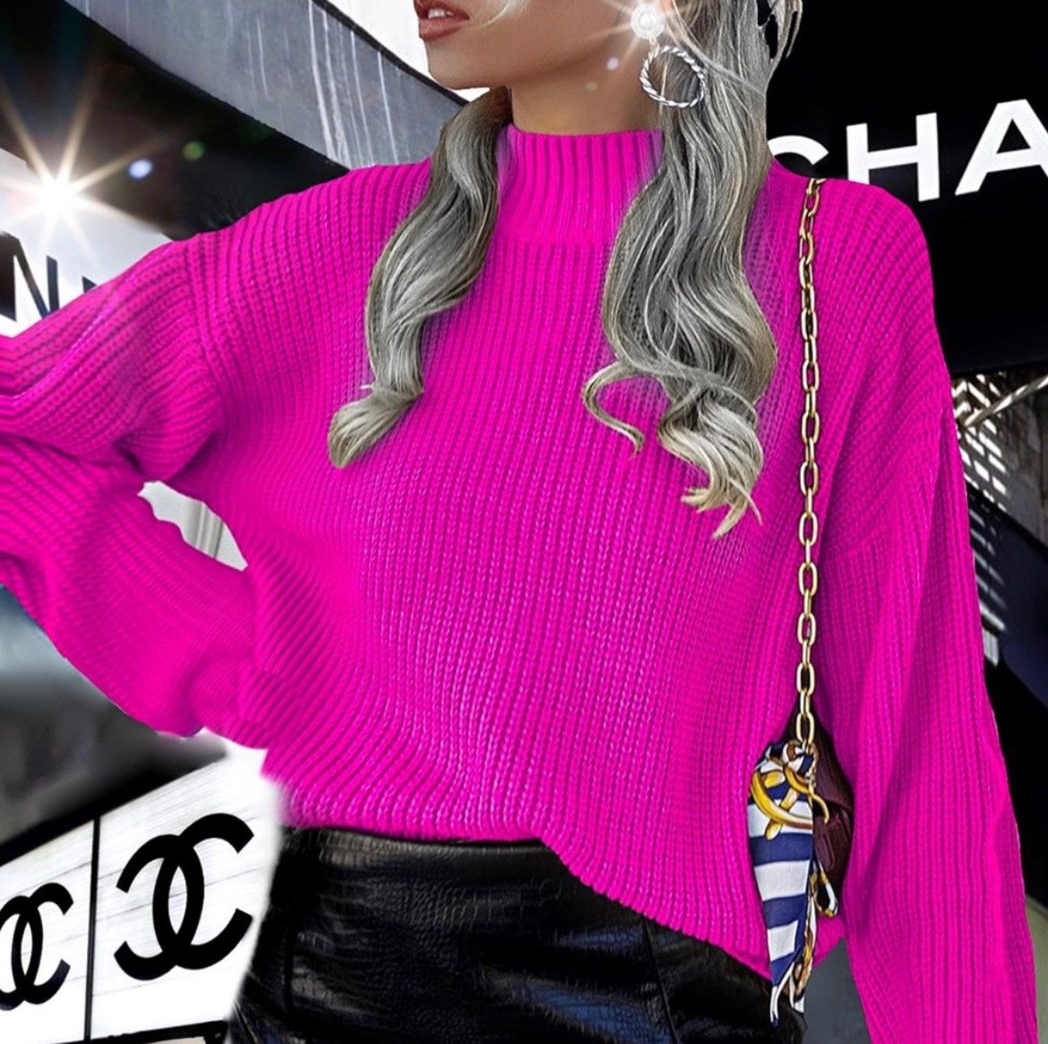 Designer × Other NWT, Lavishly Paris Ribbed Knit Mock Neck Sweater. Size M / US 6-8 / IT 42-44 - 1 Thumbnail