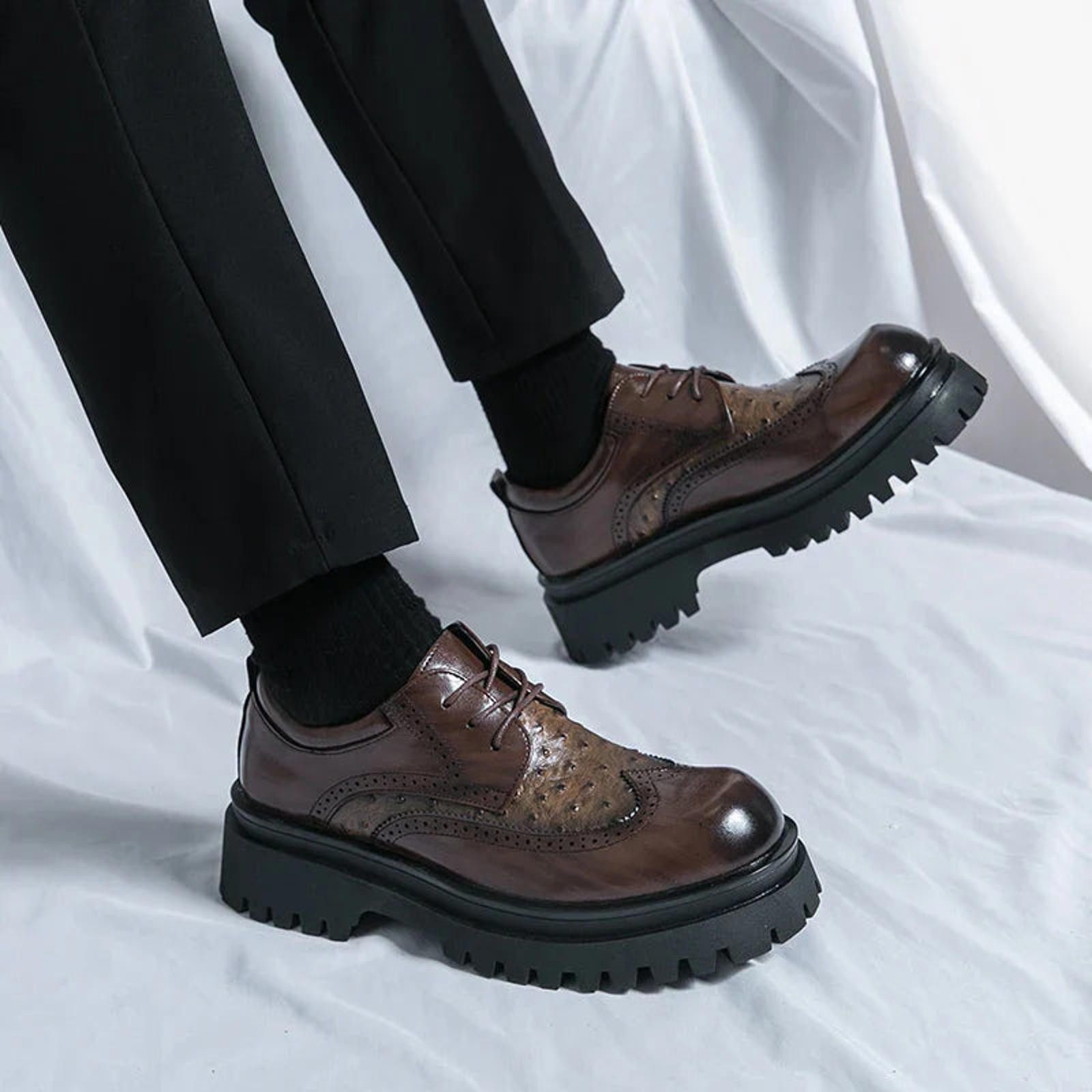 Leather Chunky Sole Brogue Shoes in Brown, Men's (Size 7)