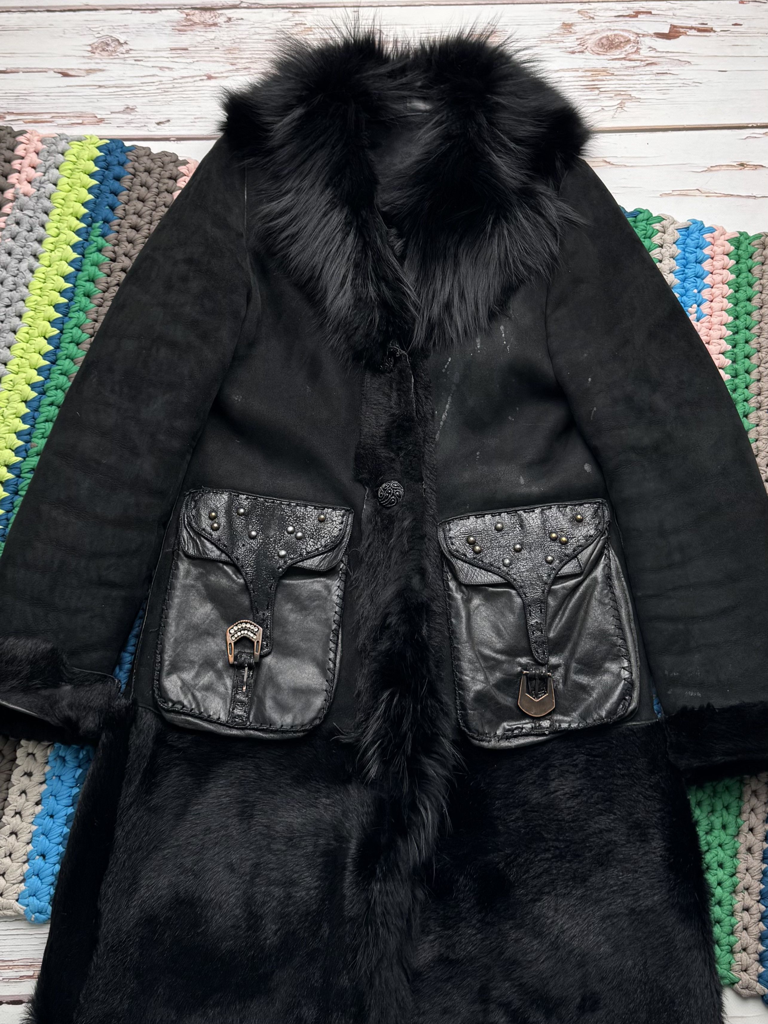 Vintage Vintage Shearling Leather Long Winter Coat Y2K Gothic Size M / US 6-8 / IT 42-44 - 6 Thumbnail