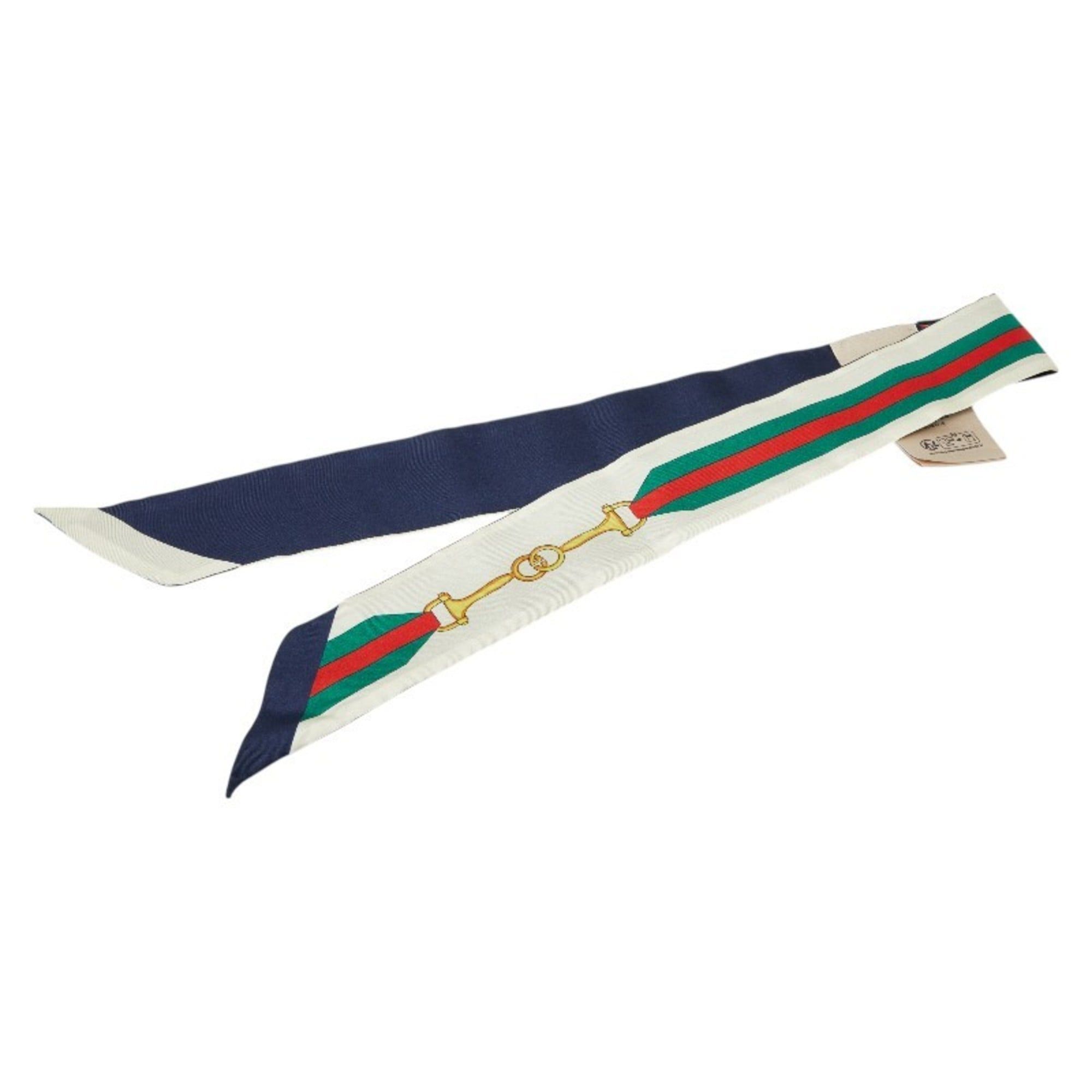 Gucci Gucci Sherry Line Horsebit Neck Bow Bandeau Scarf Muffler in Multicolored Navy Silk for Women Size ONE SIZE - 1 Thumbnail