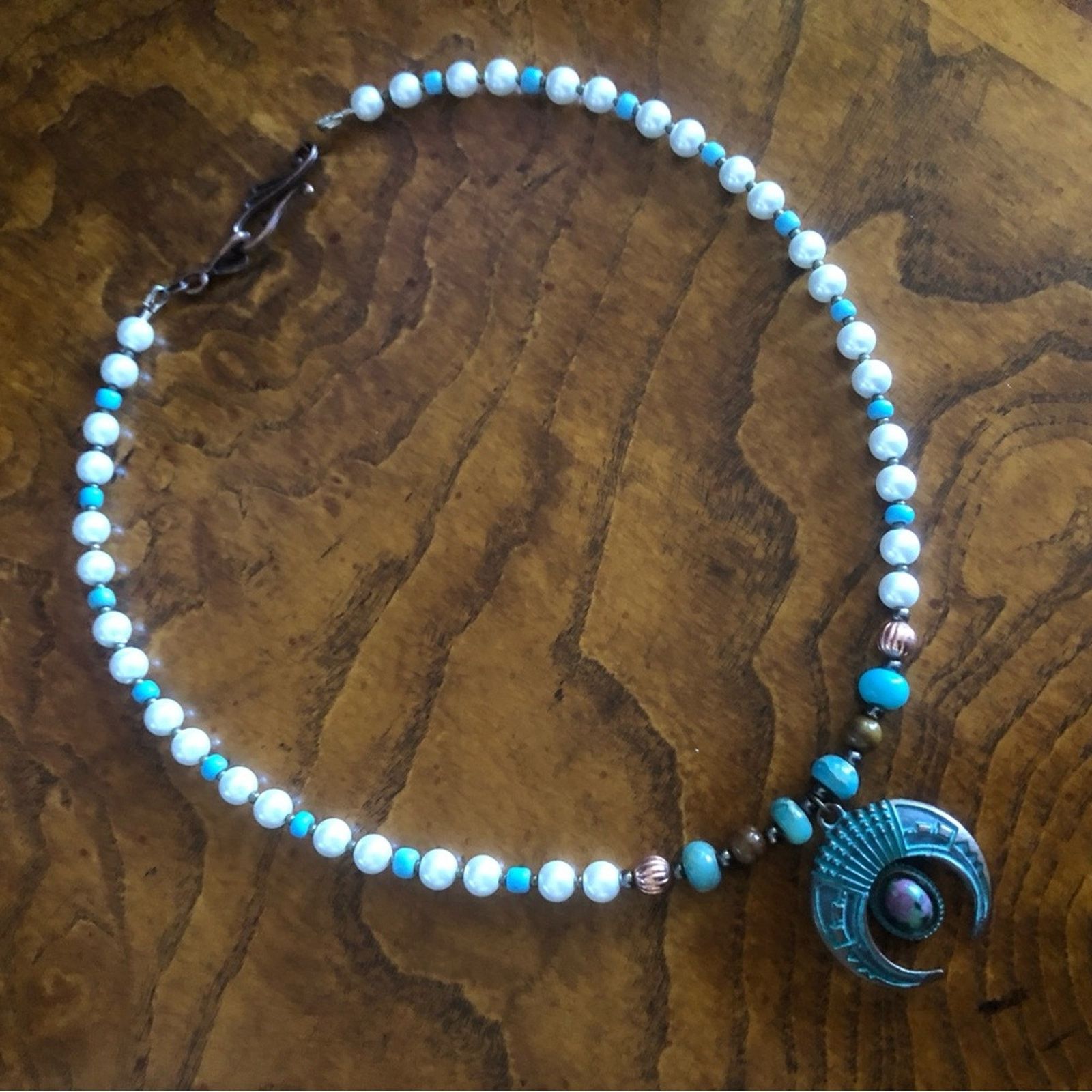 Handmade Handcrafted repurpose ancient look stone Pearl necklace Size ONE SIZE - 8 Thumbnail