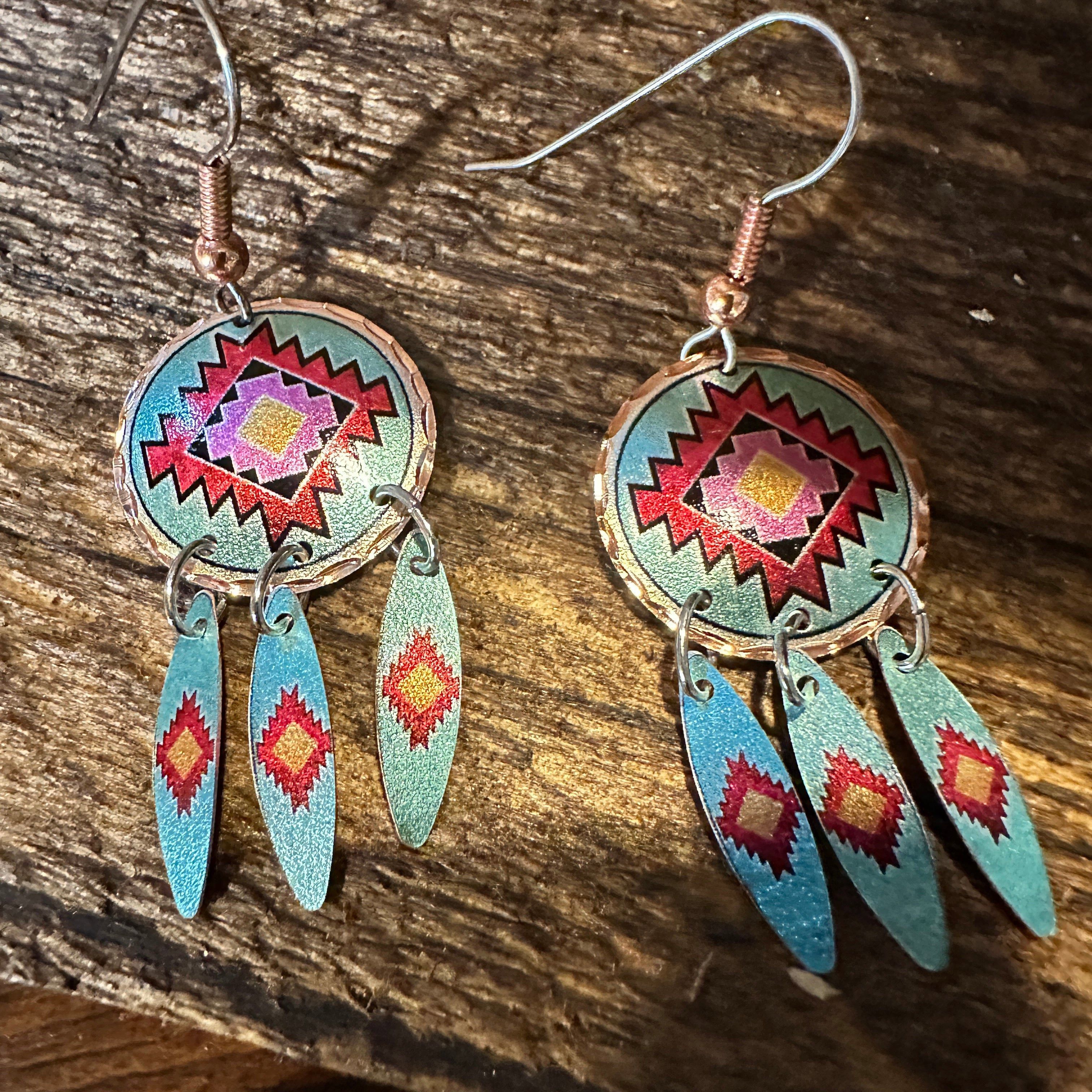 Other Handmade Boho Copper Earrings, Diamond Cut Native American D Size ONE SIZE - 6 Thumbnail