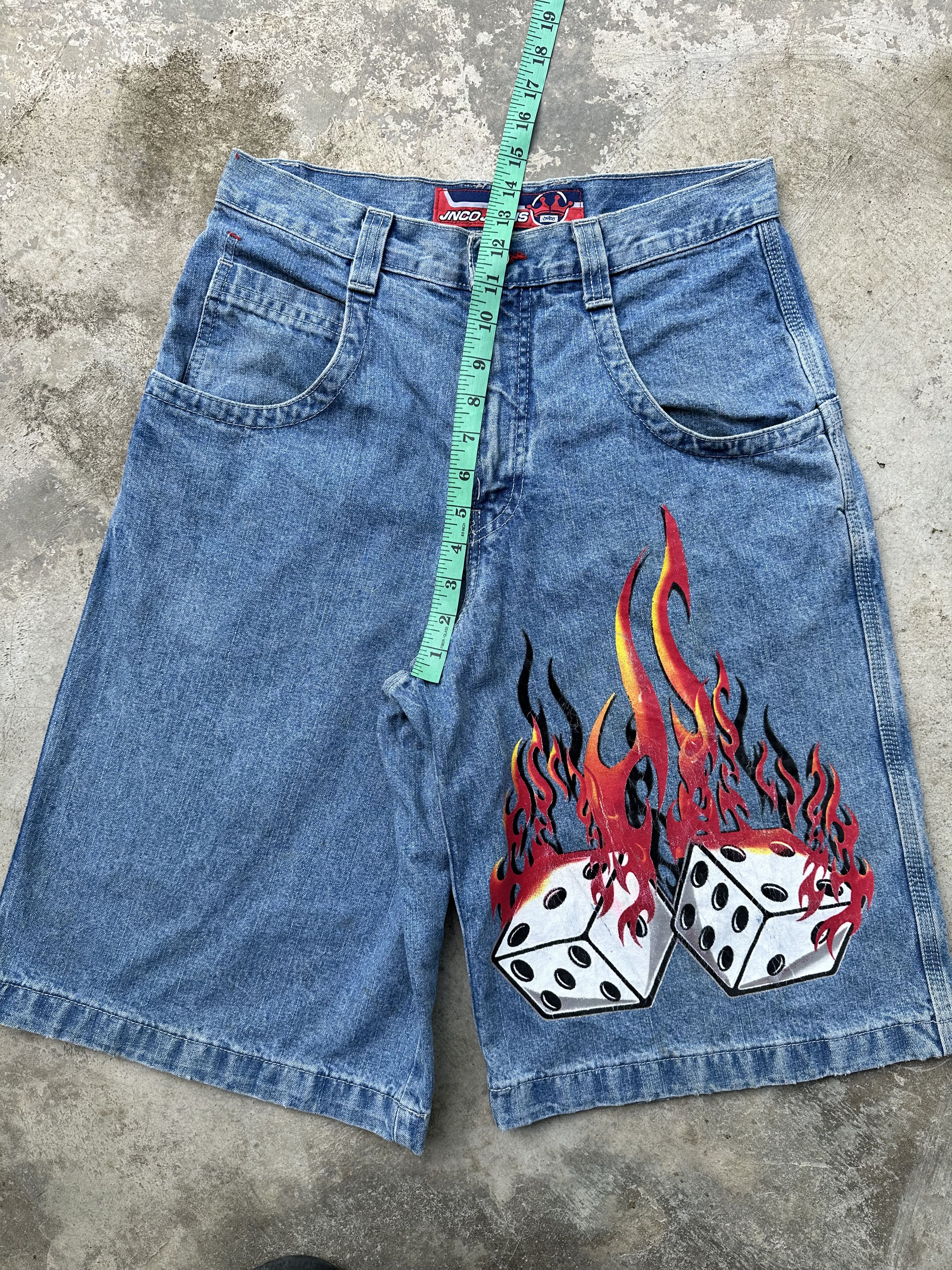 JNCO × Vintage 🔥🔥🔥 90s CRAZY SICK JNCO FLAMING DICE JEANS SHORT JORTS Size US 30 / EU 46 - 11 Thumbnail