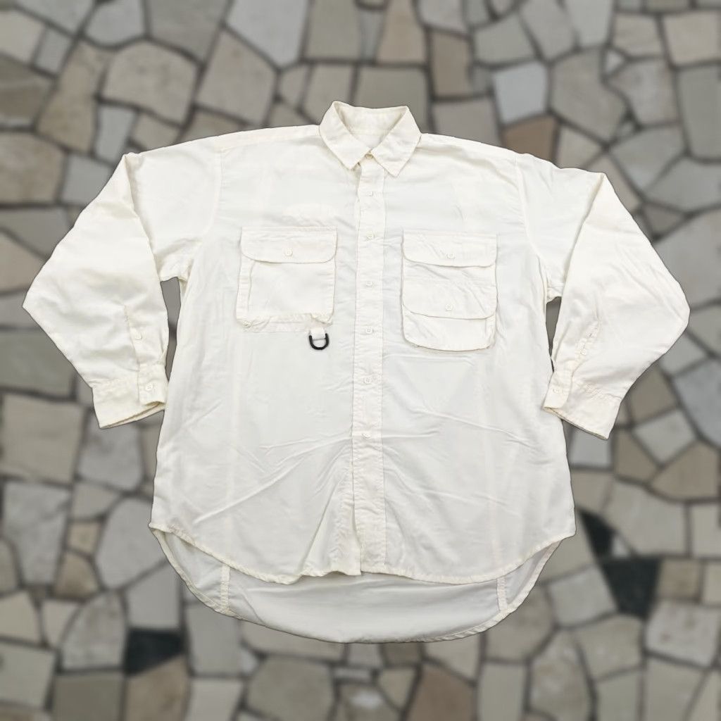 VINTAGE Orvis Shirt Mens M White 90s Button-Up Roll Tab Vented Breathing Pockets