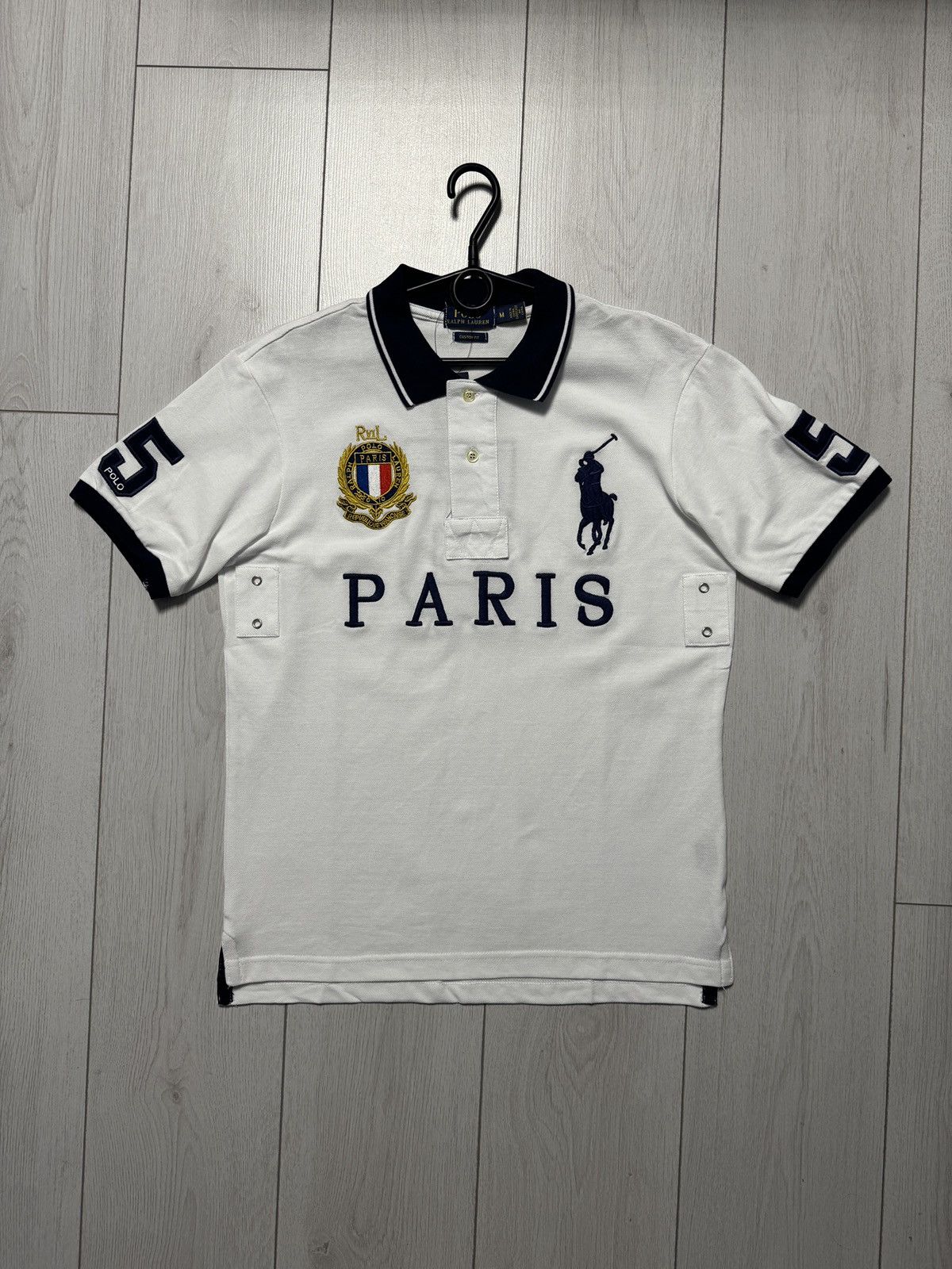 Pre-owned Polo Ralph Lauren X Ralph Lauren Paris City Team Polo Ralph Laurent Shirt Big Horse Number 5 In White