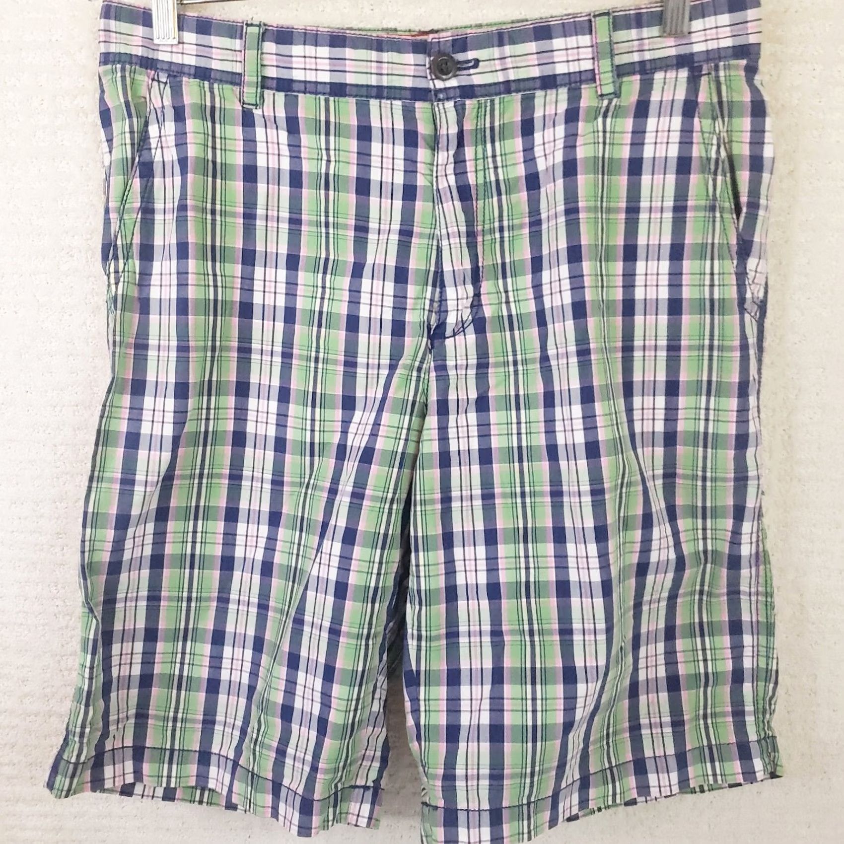 Izod Izod Saltwater Bermuda Shorts Men 33x10.5 Multicolor Plaid Cotton Blend Flat Front Regular Inseam 10.5" Summer Spring Fall Mens Size US 33 - 2 Thumbnail