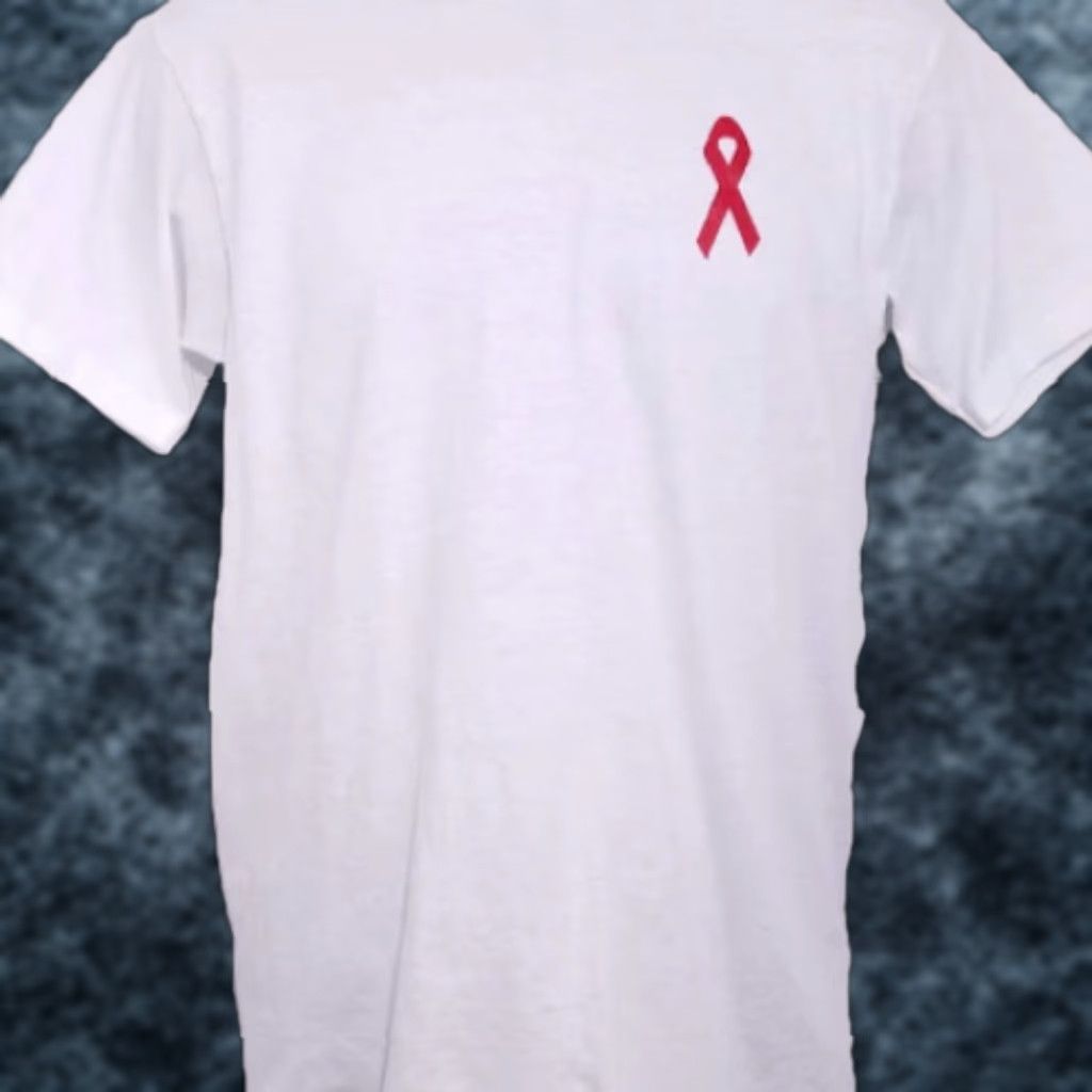 Hanes VINTAGE AIDS AWARENESS T Shirt Mens Size Medium 90s Red Ribbon Made In USA Hanes Crew Neck Short Sleeve White Cotton Blend Graphic Print 80s Men Size US M / EU 48-50 / 2 - 1 Thumbnail
