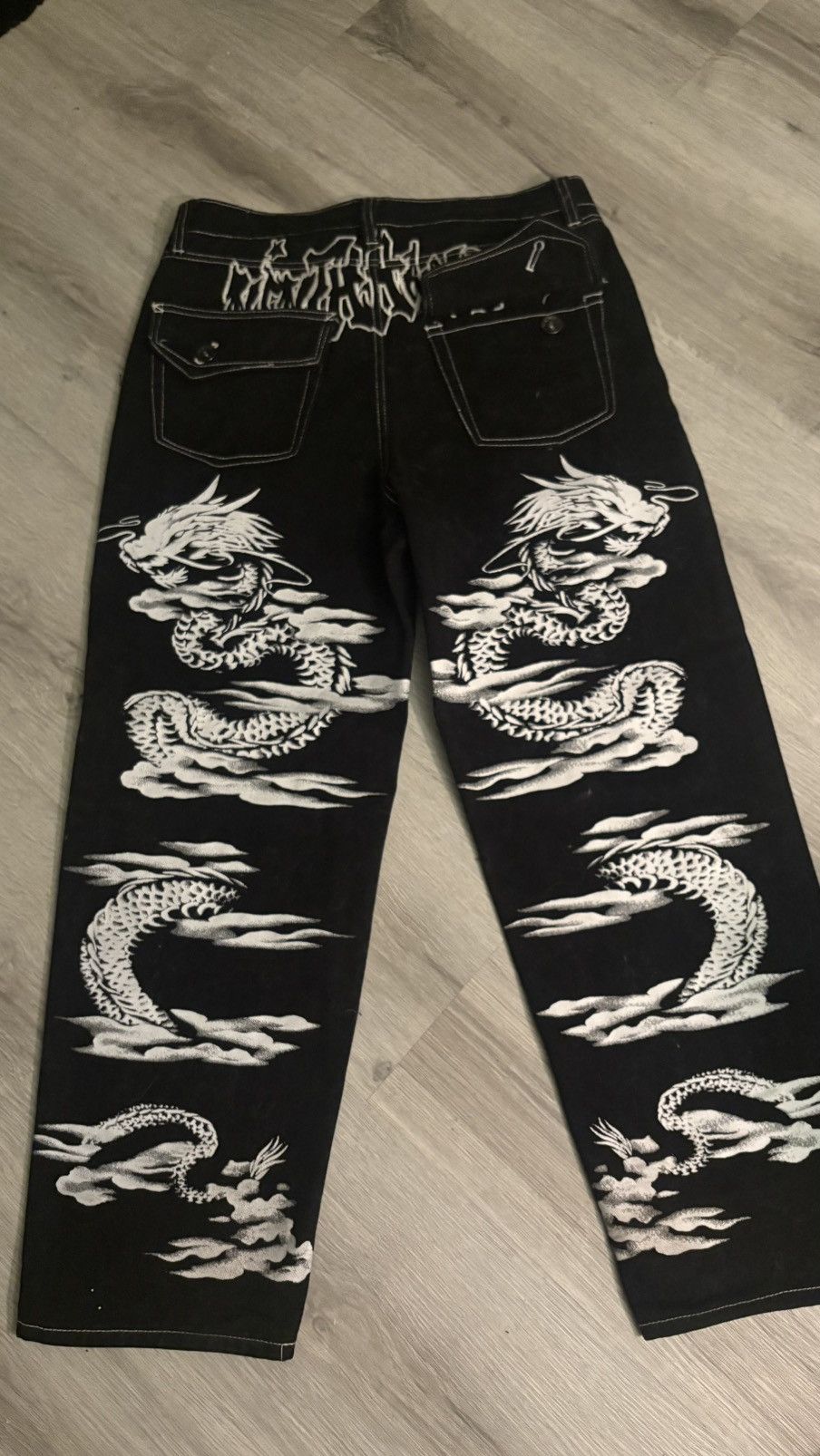 Ninth Hall Black an white jeans with dragon design Size US 29 - 1 Thumbnail