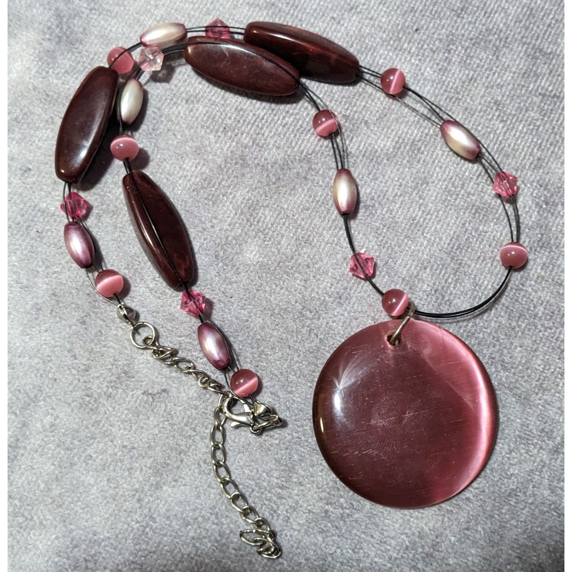Other Rose Pink Glass Beaded Cateye Pendant Necklace Size ONE SIZE - 7 Thumbnail