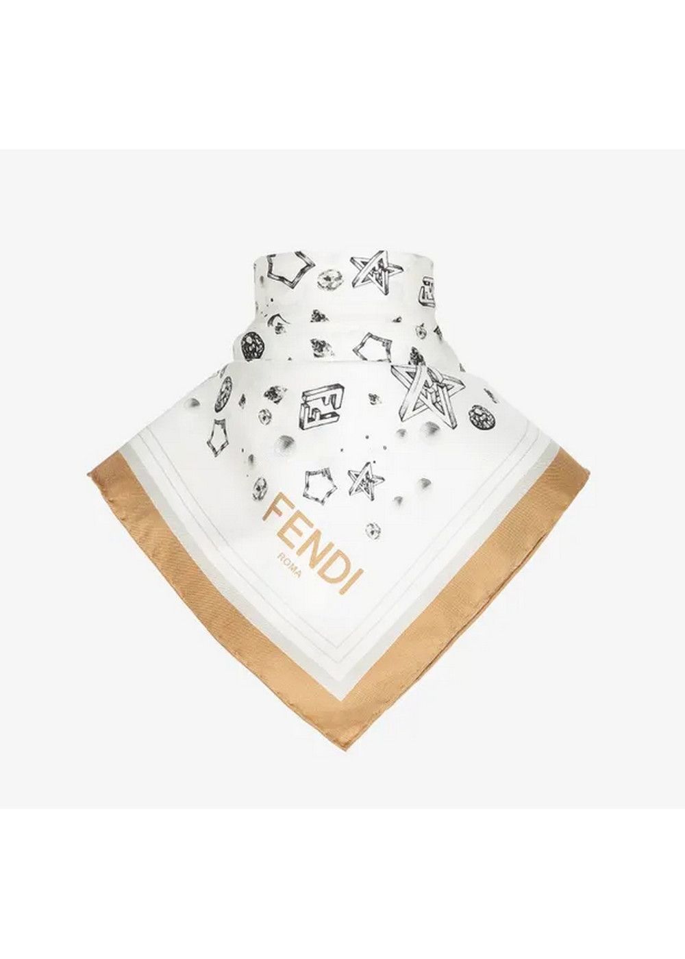 Fendi FENDI white stars and FF logo print silk scarf foulard Size ONE SIZE - 2 Thumbnail