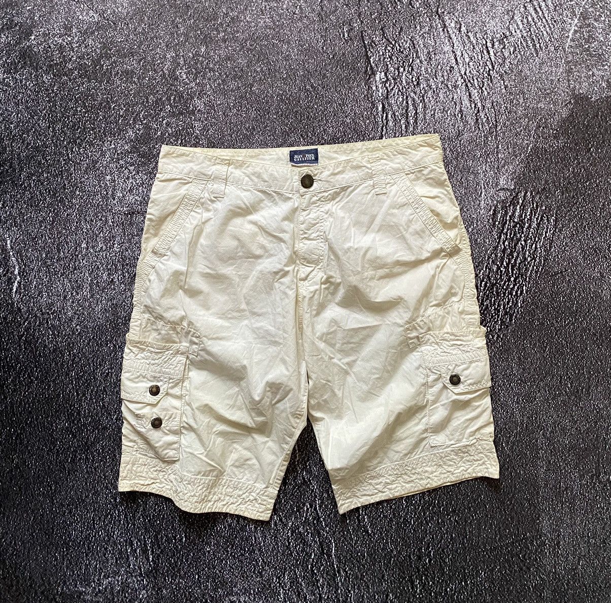 image of Very Jean Paul Gaultier Distressed Cargo Bermuda Shorts in White, Men's (Size 33)