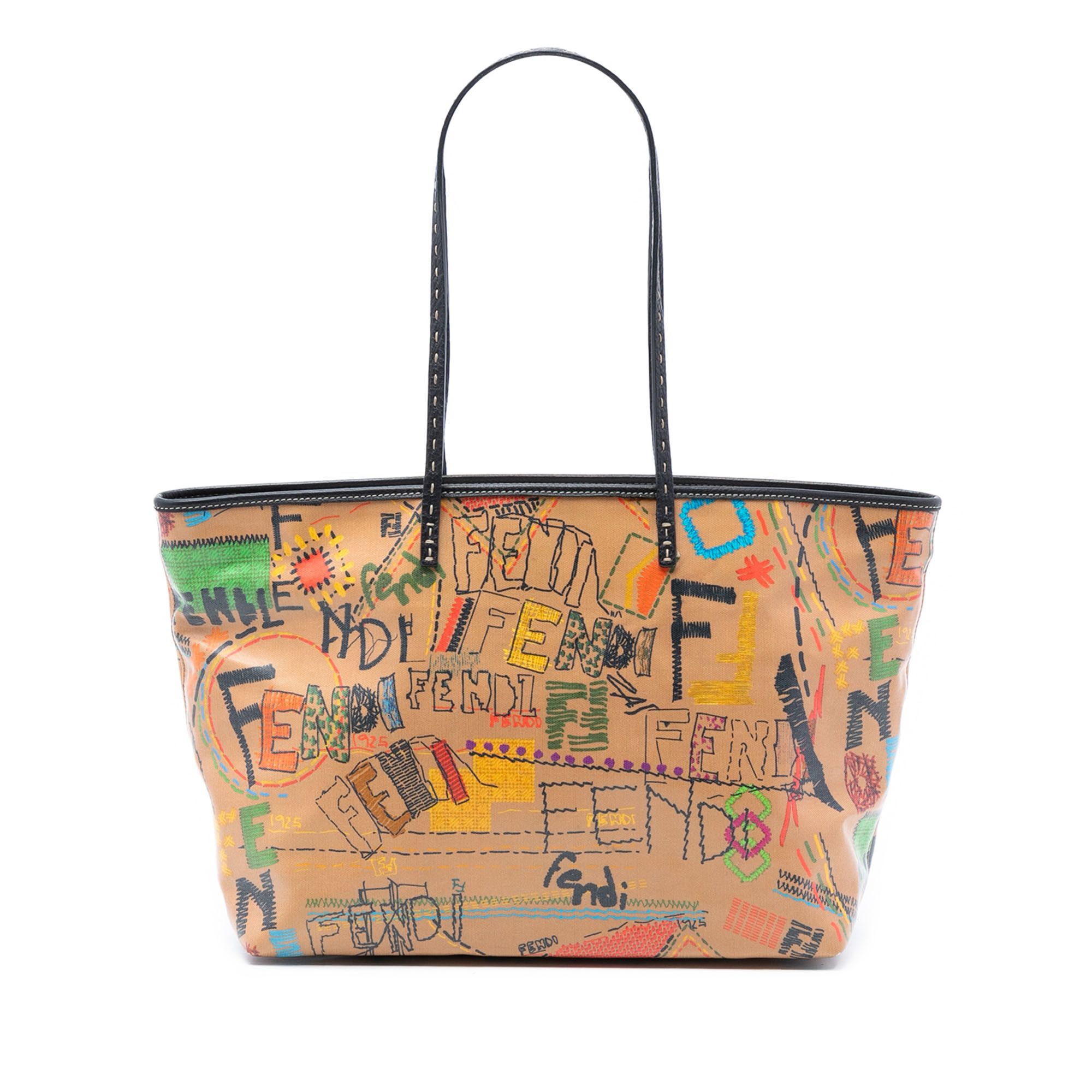 Fendi Medium Multicolore Coated Canvas Graffiti Roll Tote