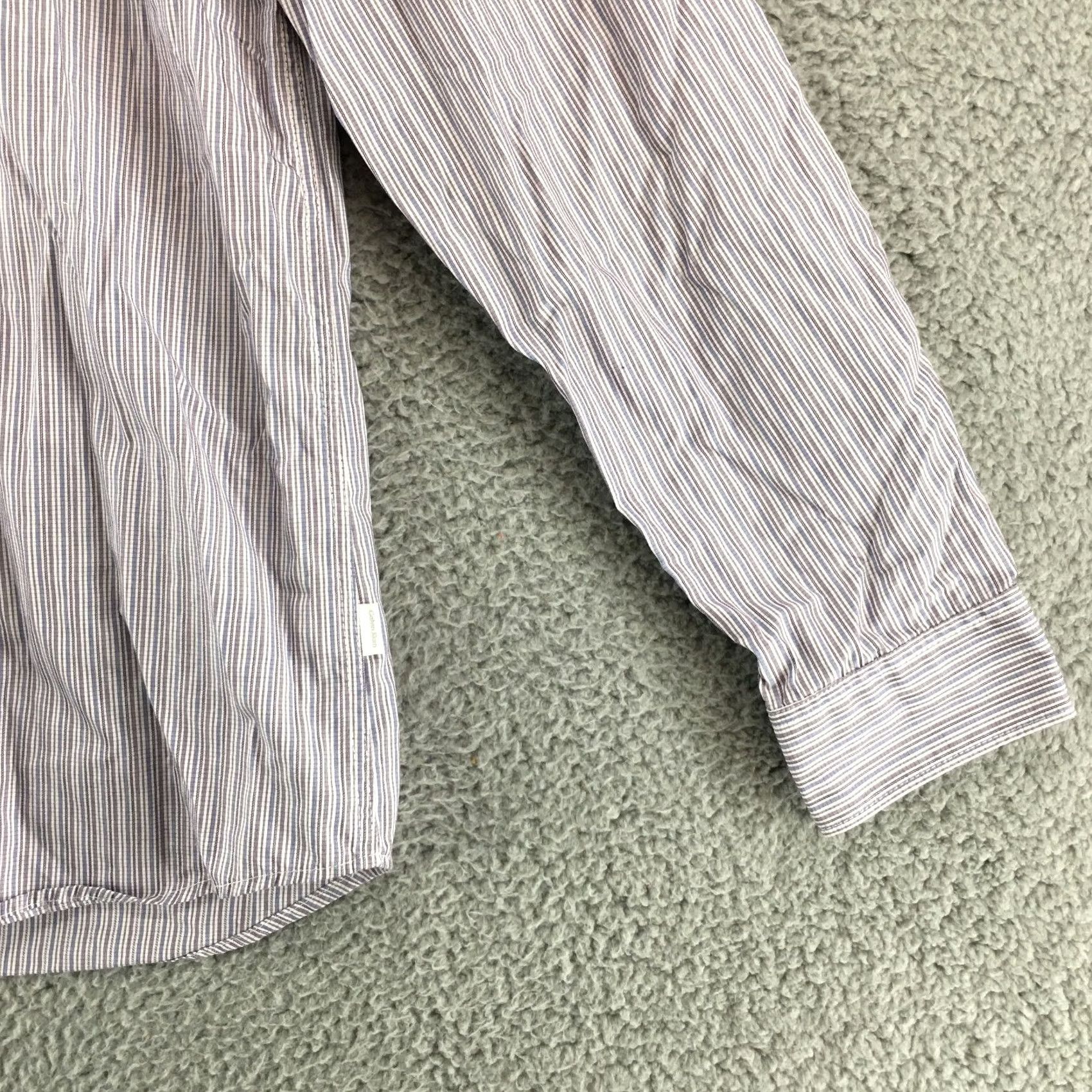 Calvin Klein Calvin Klein Dress Shirt Mens M Slim Fit Purple Stripe Long Sleeve Cotton Dress Shirt Striped Button-Down Collar Size 40R - 3 Thumbnail