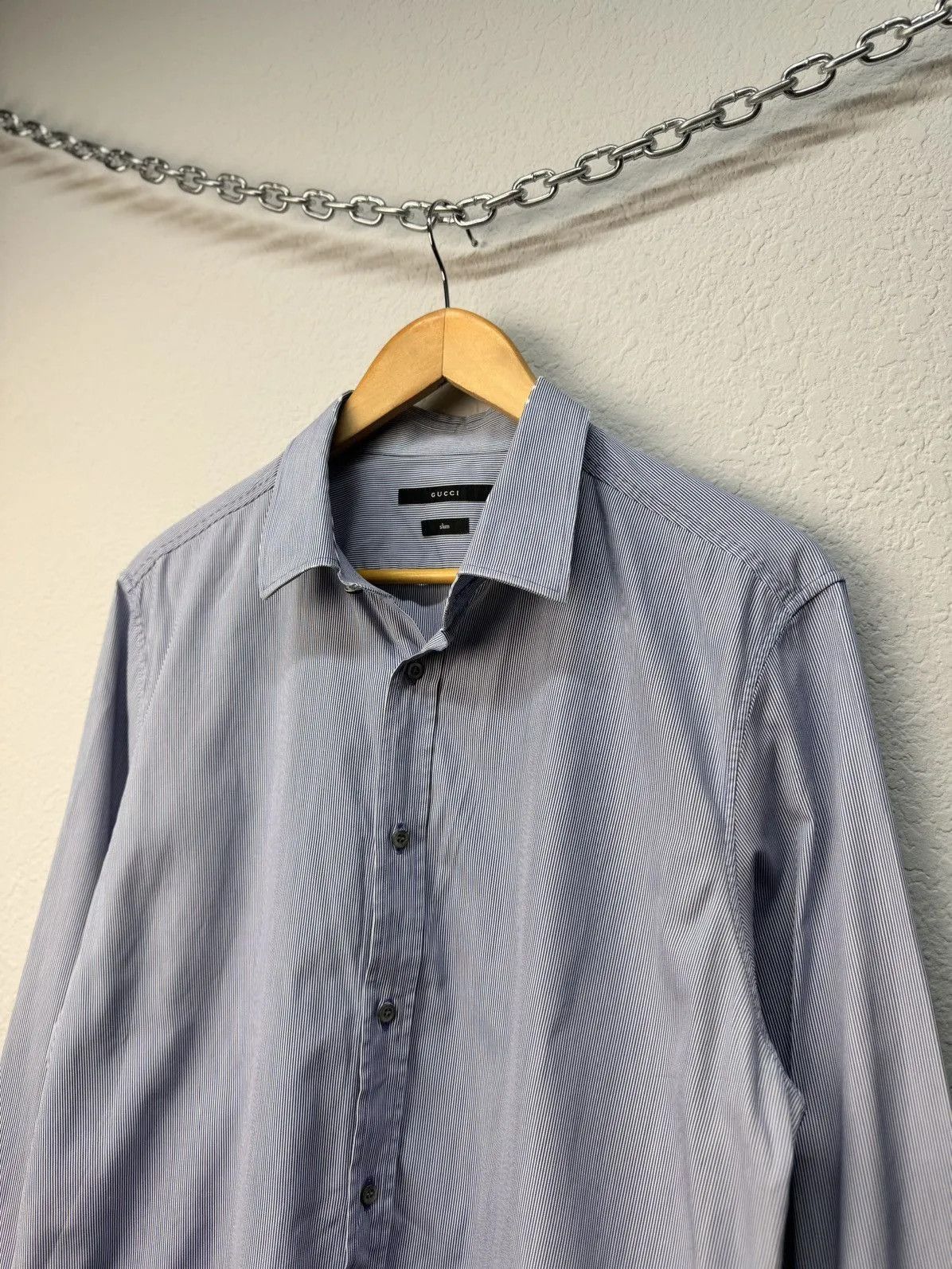 Gucci Vintage Gucci RARE Striped Silk Blue Shirt Size US L / EU 52-54 / 3 - 3 Thumbnail