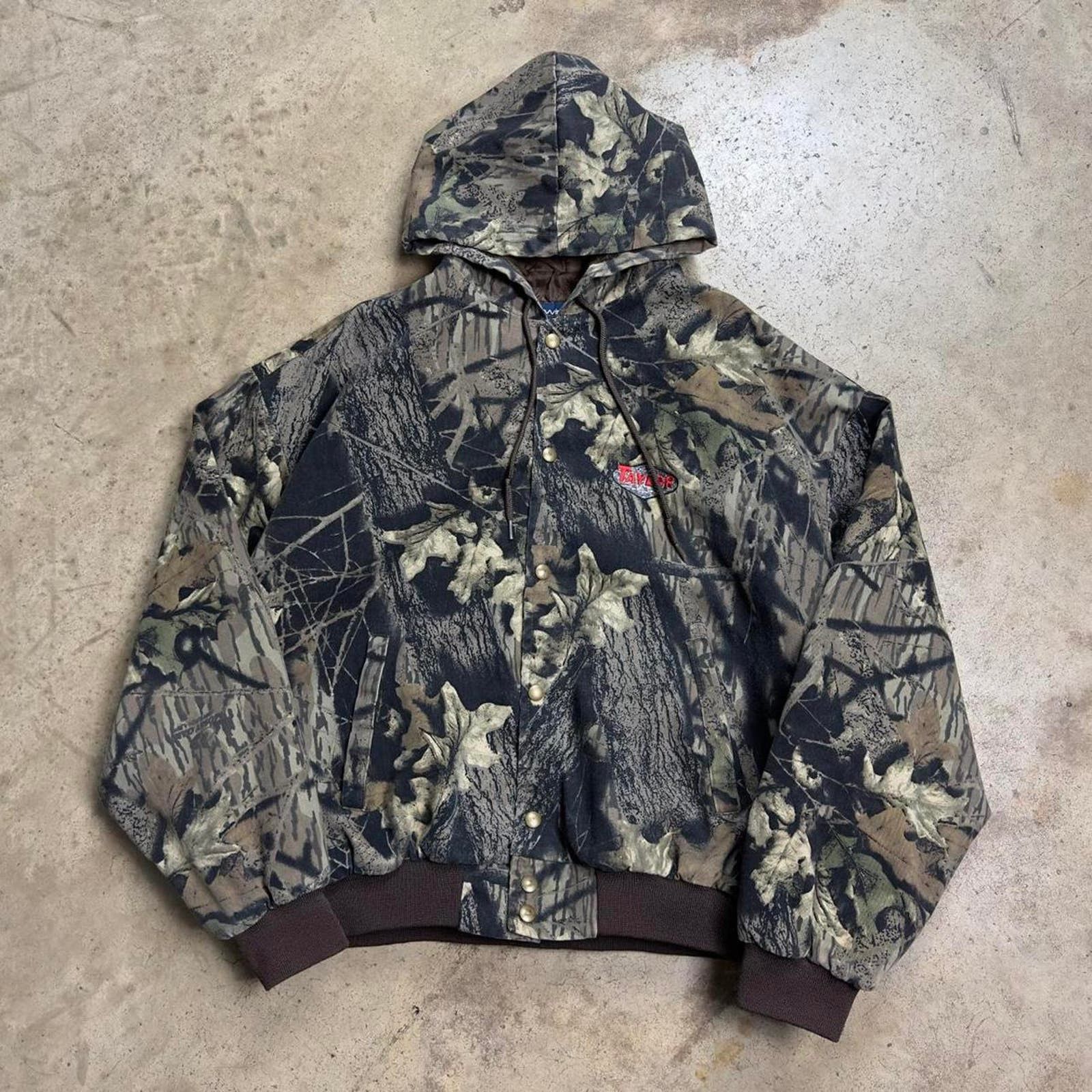 image of Mossy Oaks x Realtree Boxy Vintage Mossyoak Lined Canvas Carhartt Style Hoodie in Brown (Size XL)