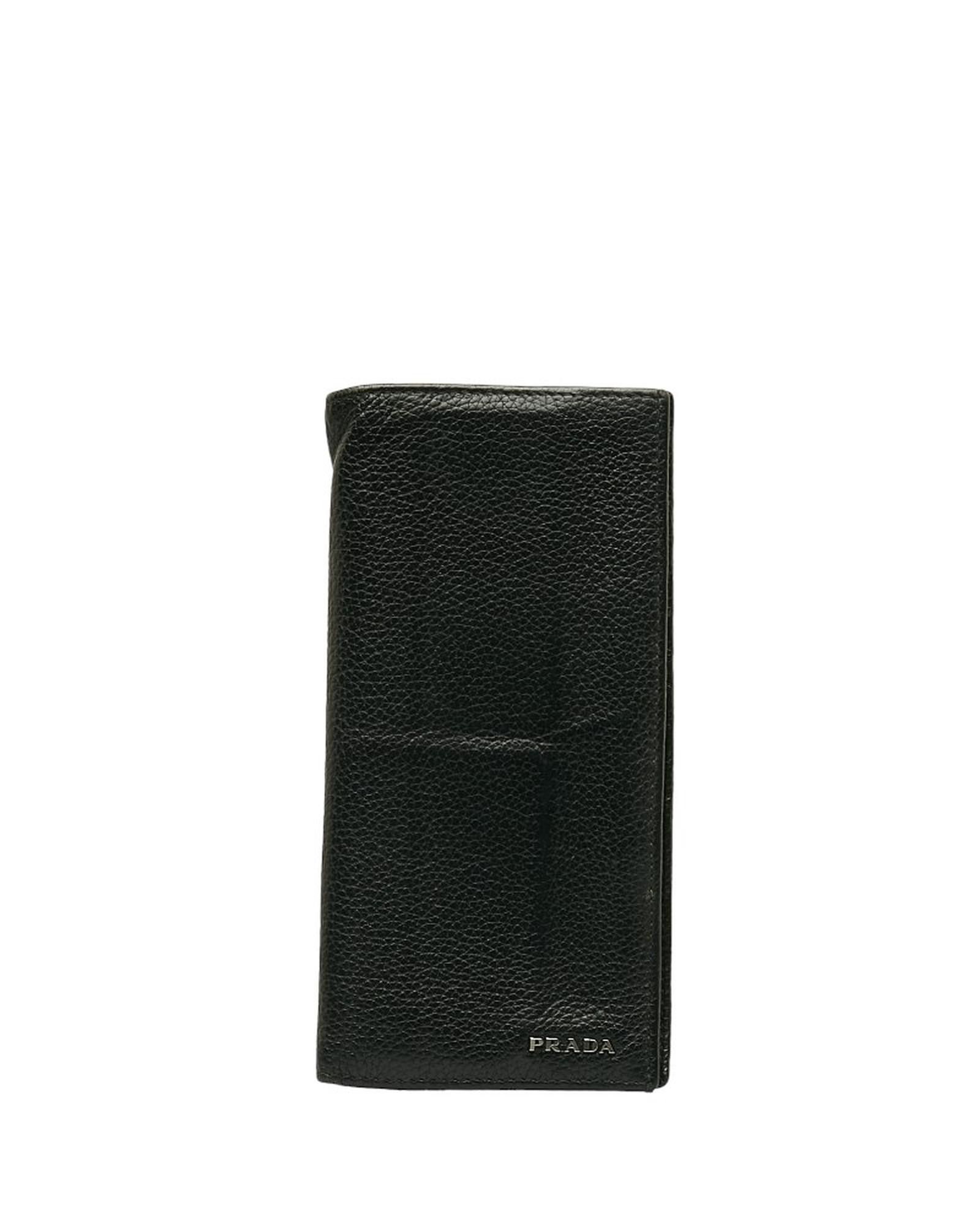 image of Prada Black Leather Bifold Wallet, Women's