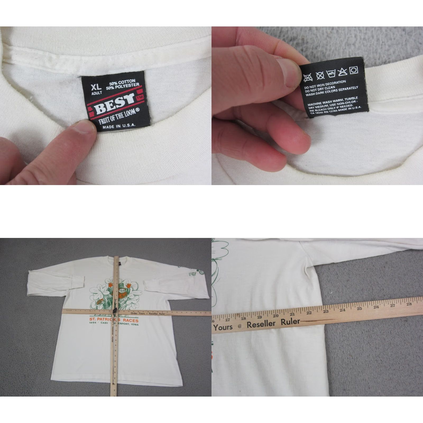 Fruit Of The Loom VINTAGE St Patricks Day Shirt Mens XL White Single Stitch USA 90s Size US XL / EU 56 / 4 - 8 Thumbnail