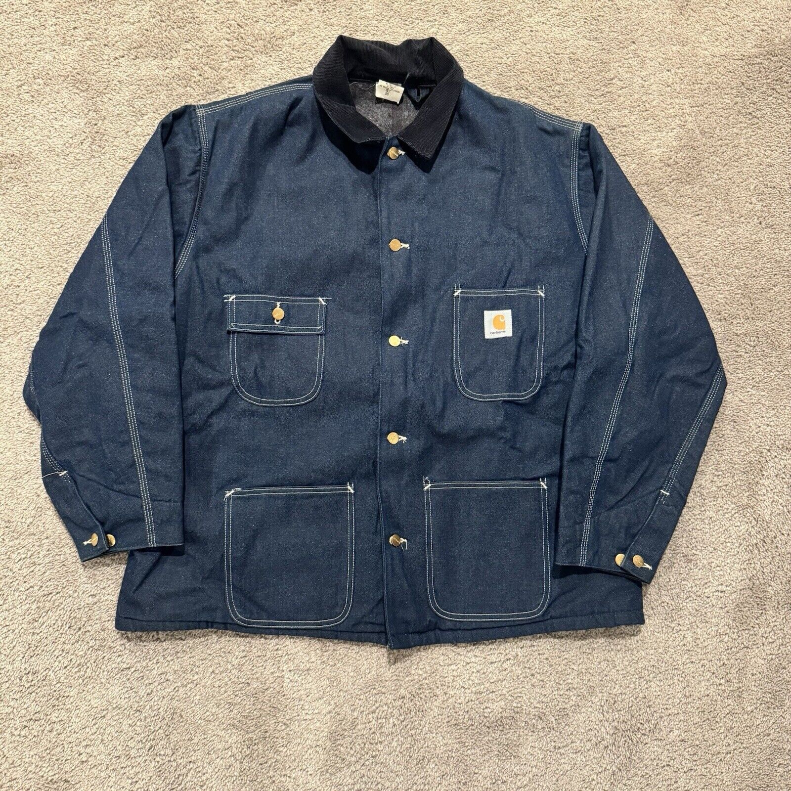 ジャケット・アウター carhartt denimcoverall 70s chorecoat USA Rare Vintage CARHARTT 4 Pocket Quilt Lined Denim Chore Field