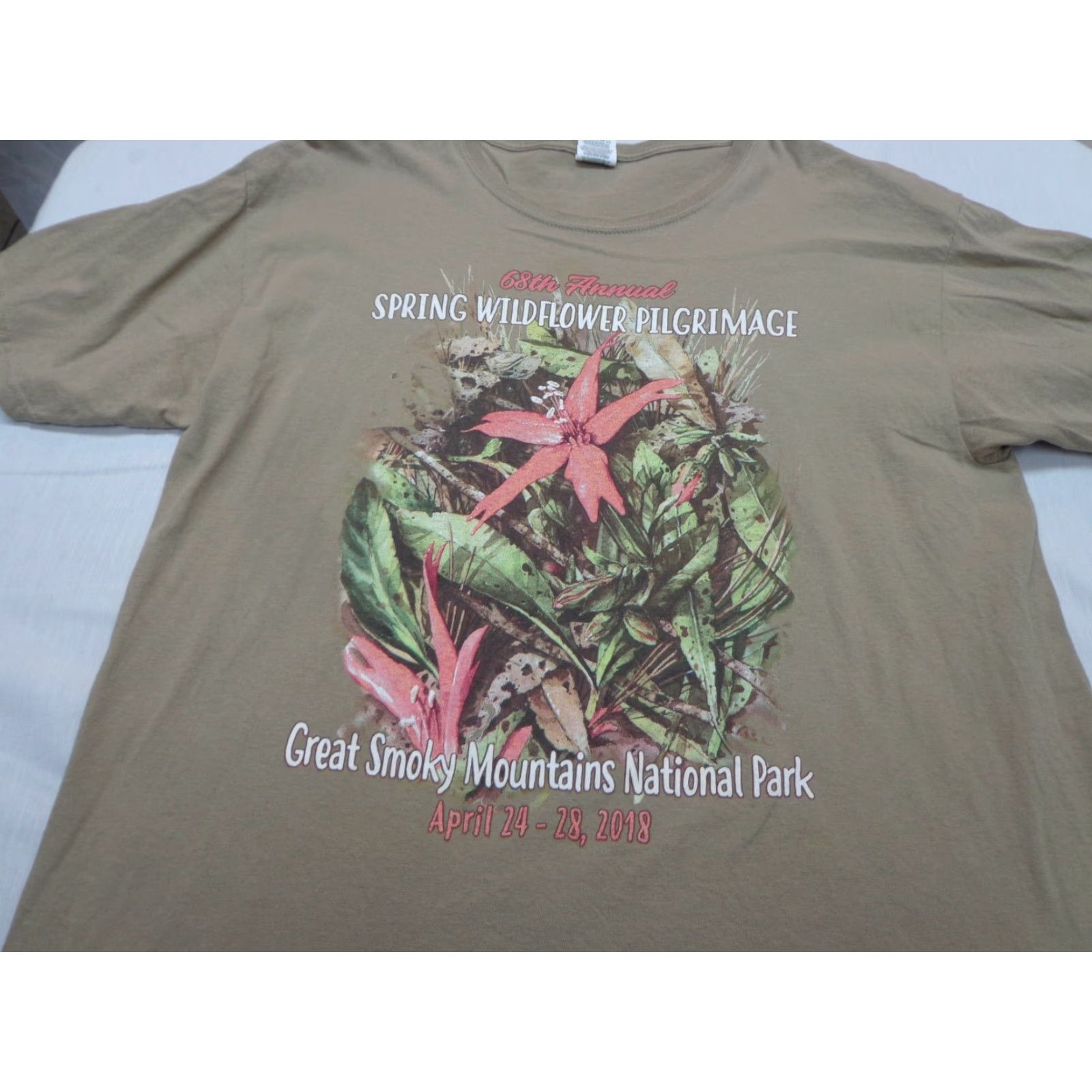 Vintage Great Smoky Mountains 2016 Spring Wildflower Pilgrimage T-Shirt Green Large Mens Graphic Tee 100% Cotton Size US L / EU 52-54 / 3 - 2 Thumbnail
