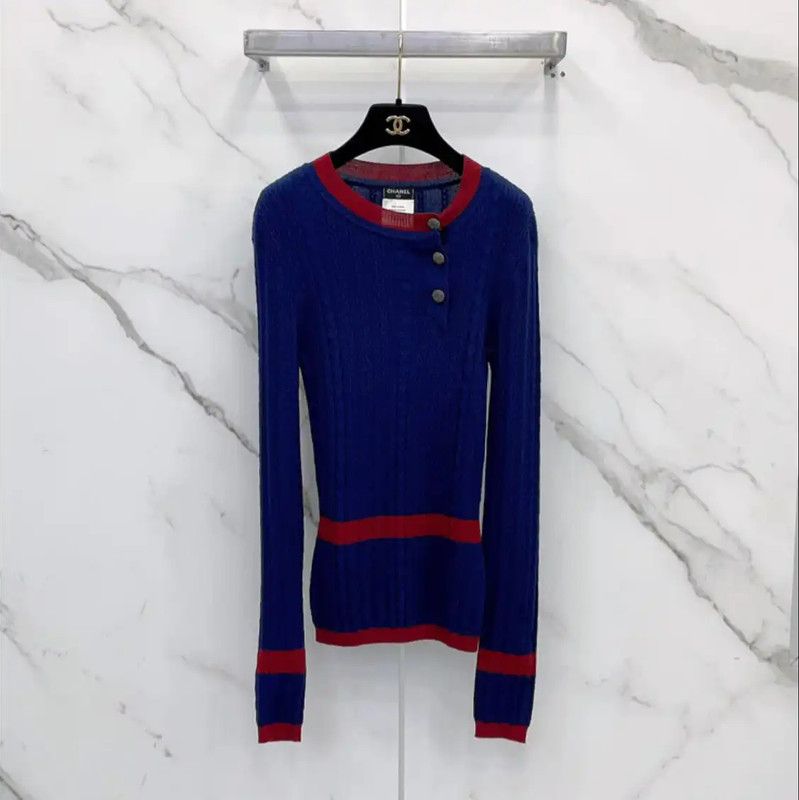 Chanel Chanel Blue Wool Long Sleeve Sweater 0089 Size S / US 4 / IT 40 - 1 Thumbnail